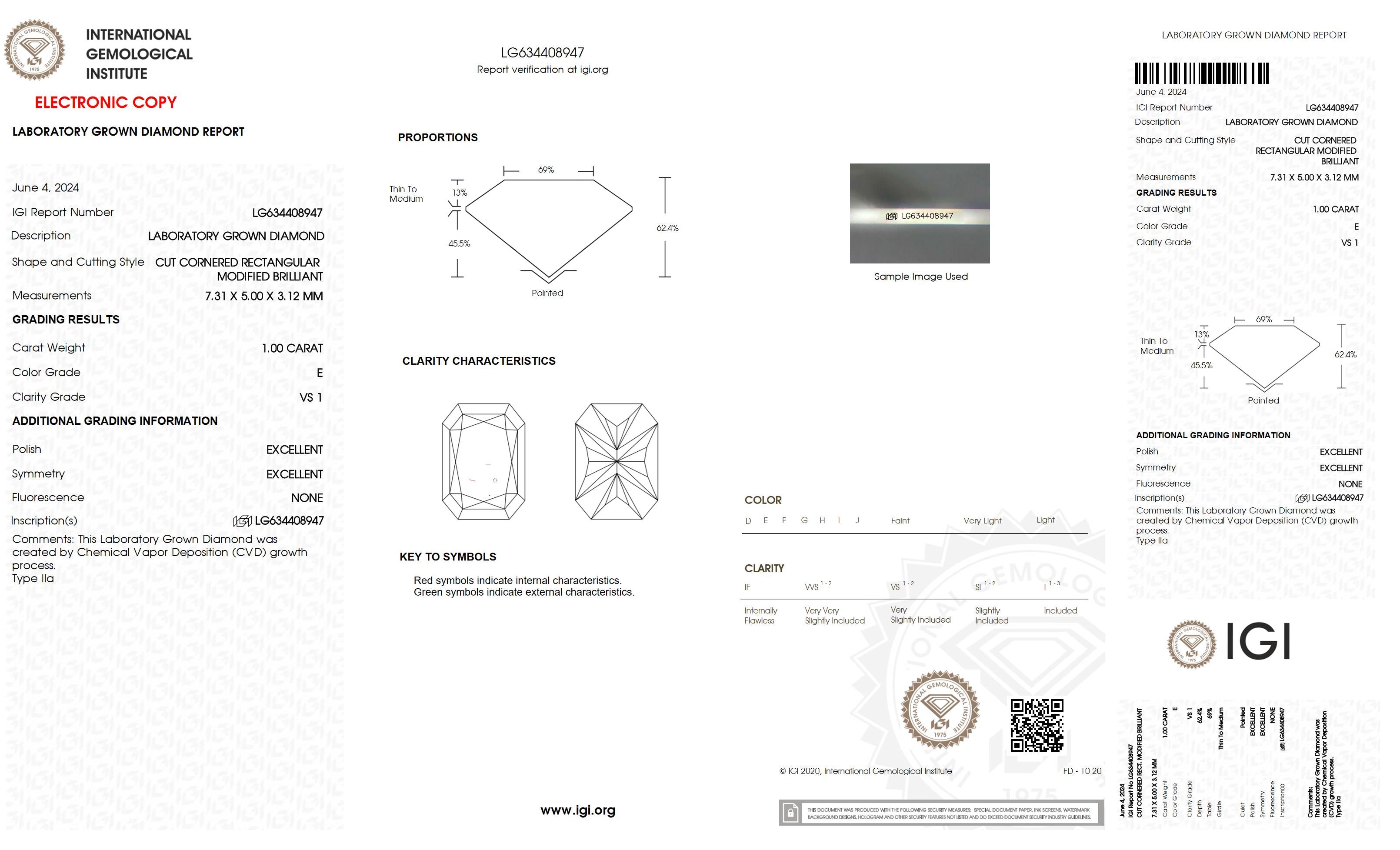 1 Ct. Radiant Wholesale IGI Certified Lab Grown Loose Diamond. (VS1 / E)