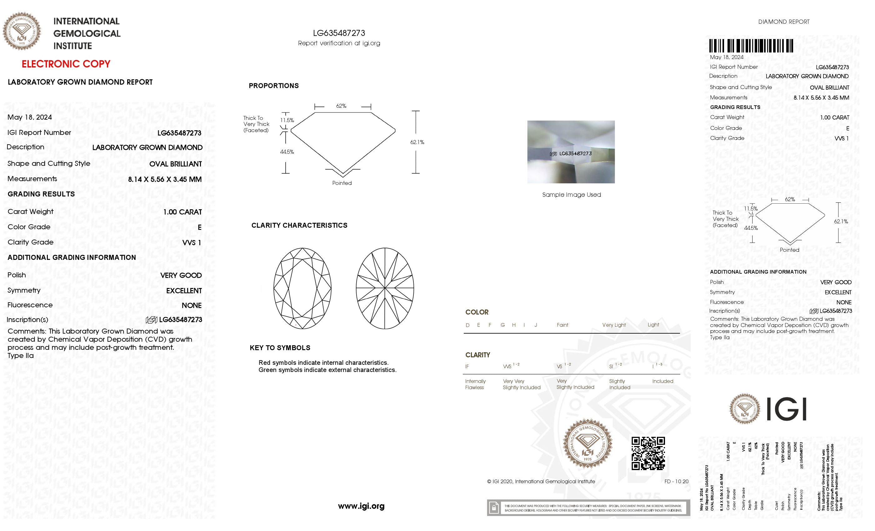 1.00 ct. Oval Wholesale IGI Certified Lab Grown Loose Diamond. (VVS1 / E)