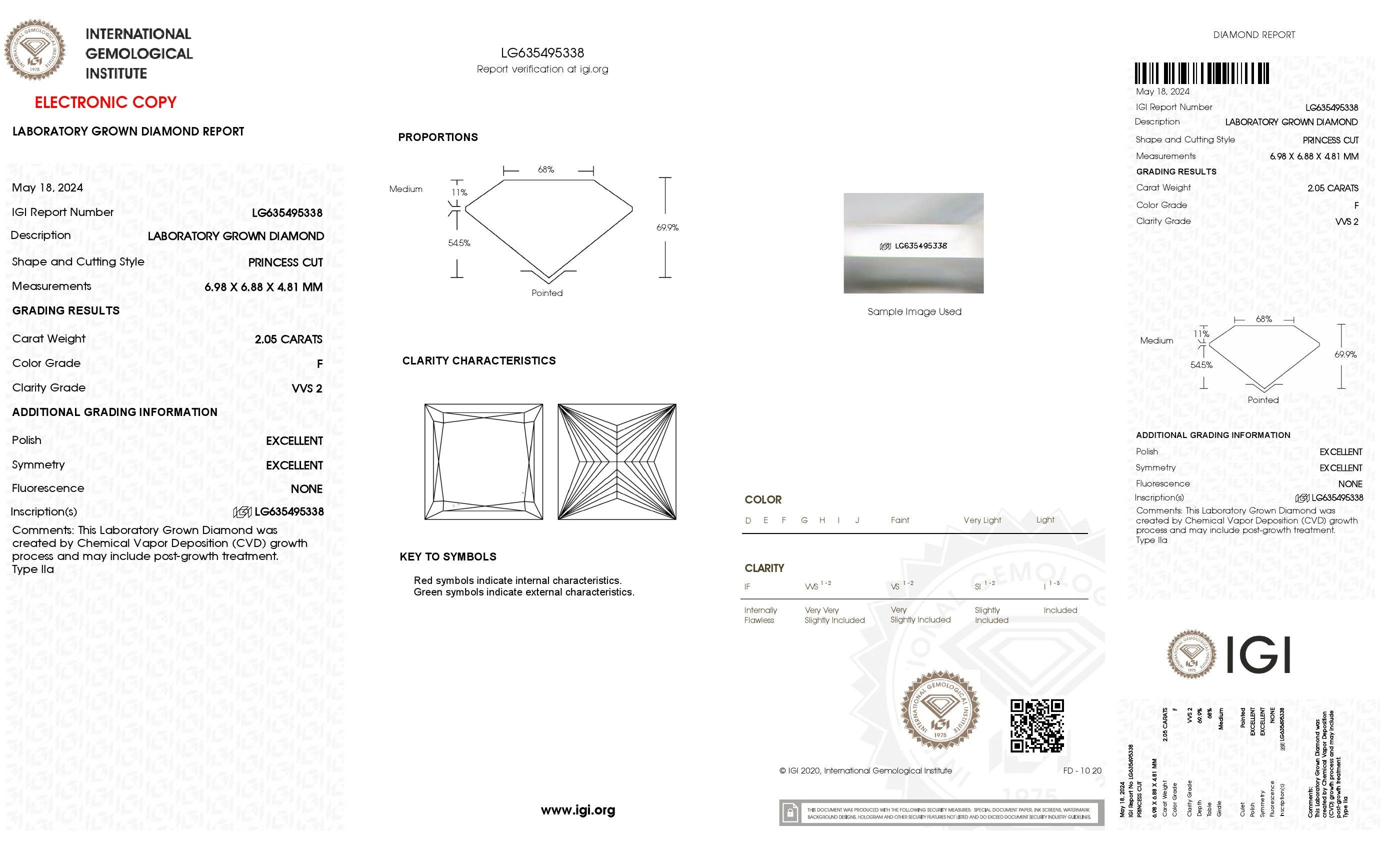 2.05 ct. Princess Wholesale IGI Certified Lab Grown Loose Diamond. (VVS2 / F)