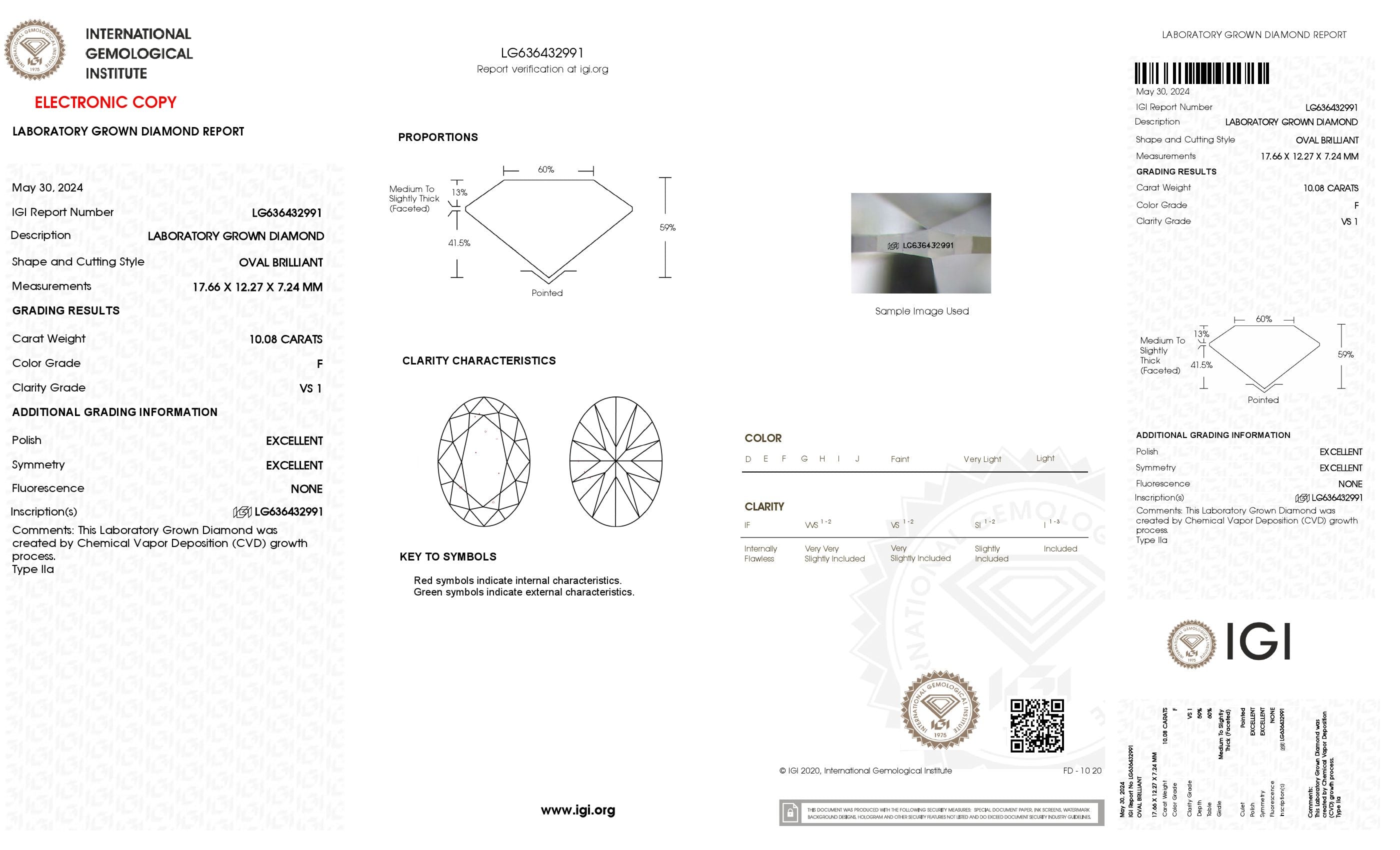 10.08 Ct. Oval Wholesale IGI Certified Lab Grown Loose Diamond. (VS1 / F)