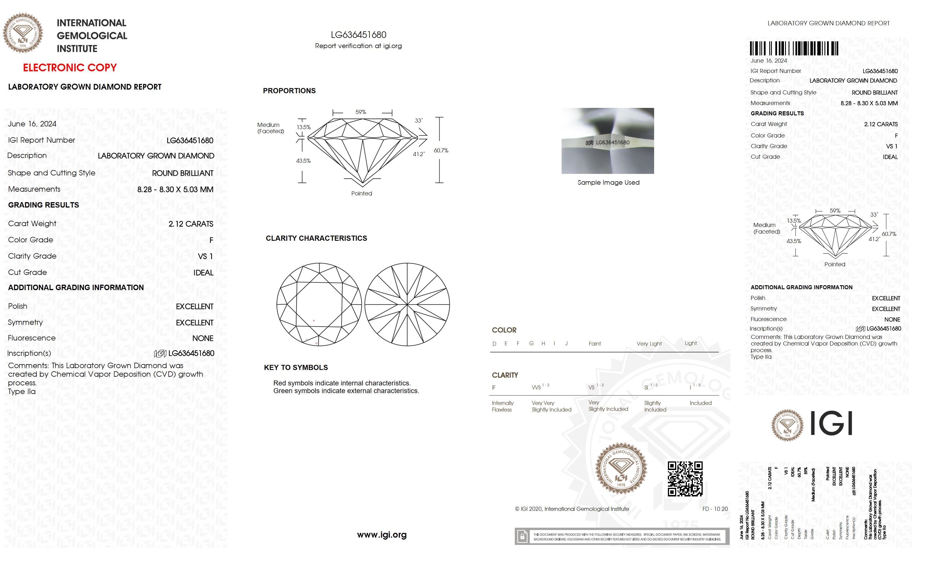 2.12 Ct. Round Wholesale IGI Certified Lab Grown Loose Diamond. (VS1 / F)