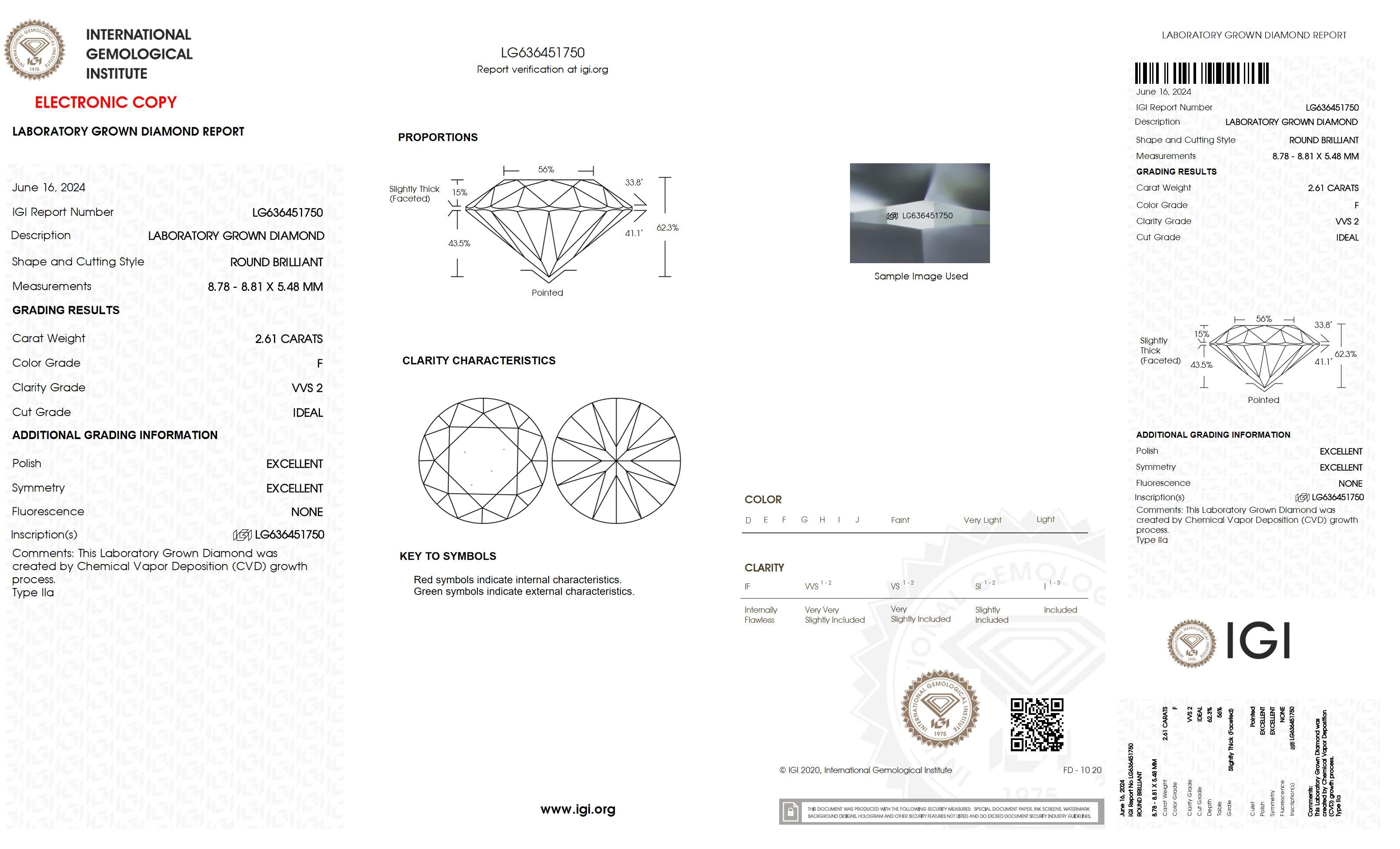 2.61 Ct. Round Wholesale IGI Certified Lab Grown Loose Diamond. (VVS2 / F)