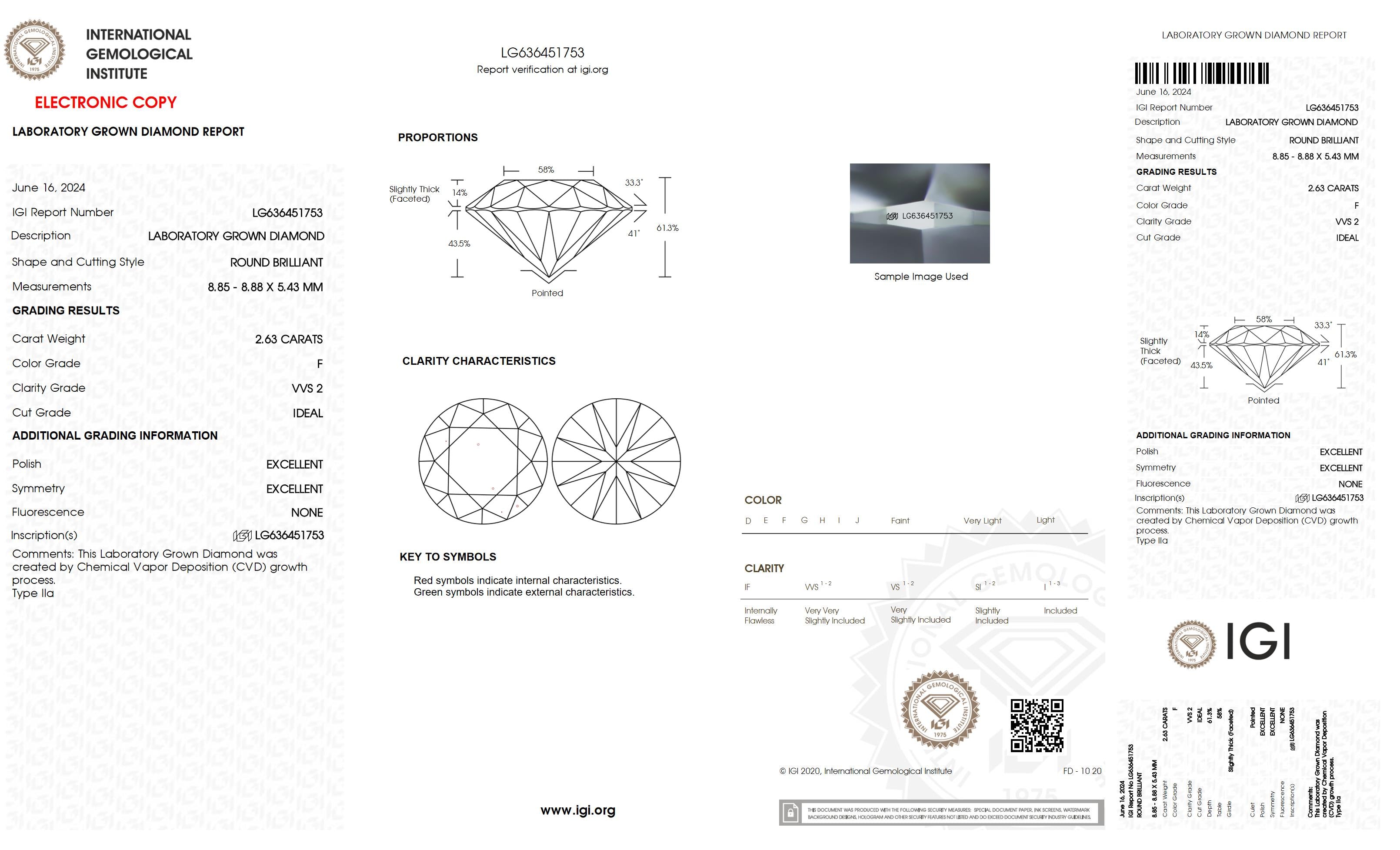 2.63 Ct. Round Wholesale IGI Certified Lab Grown Loose Diamond. (VVS2 / F)