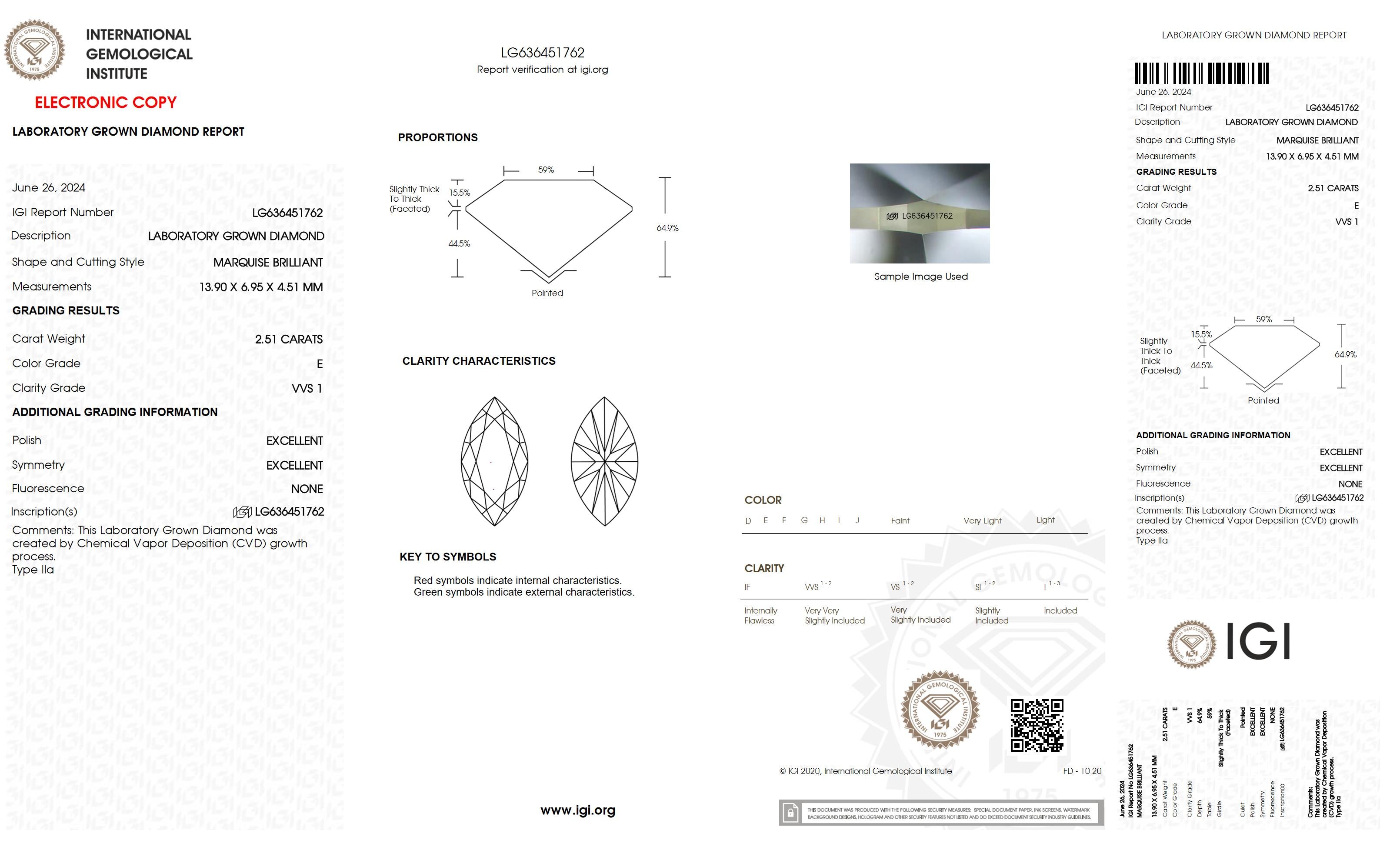 2.51 Ct. Marquise Wholesale IGI Certified Lab Grown Loose Diamond. (VVS1 / E)