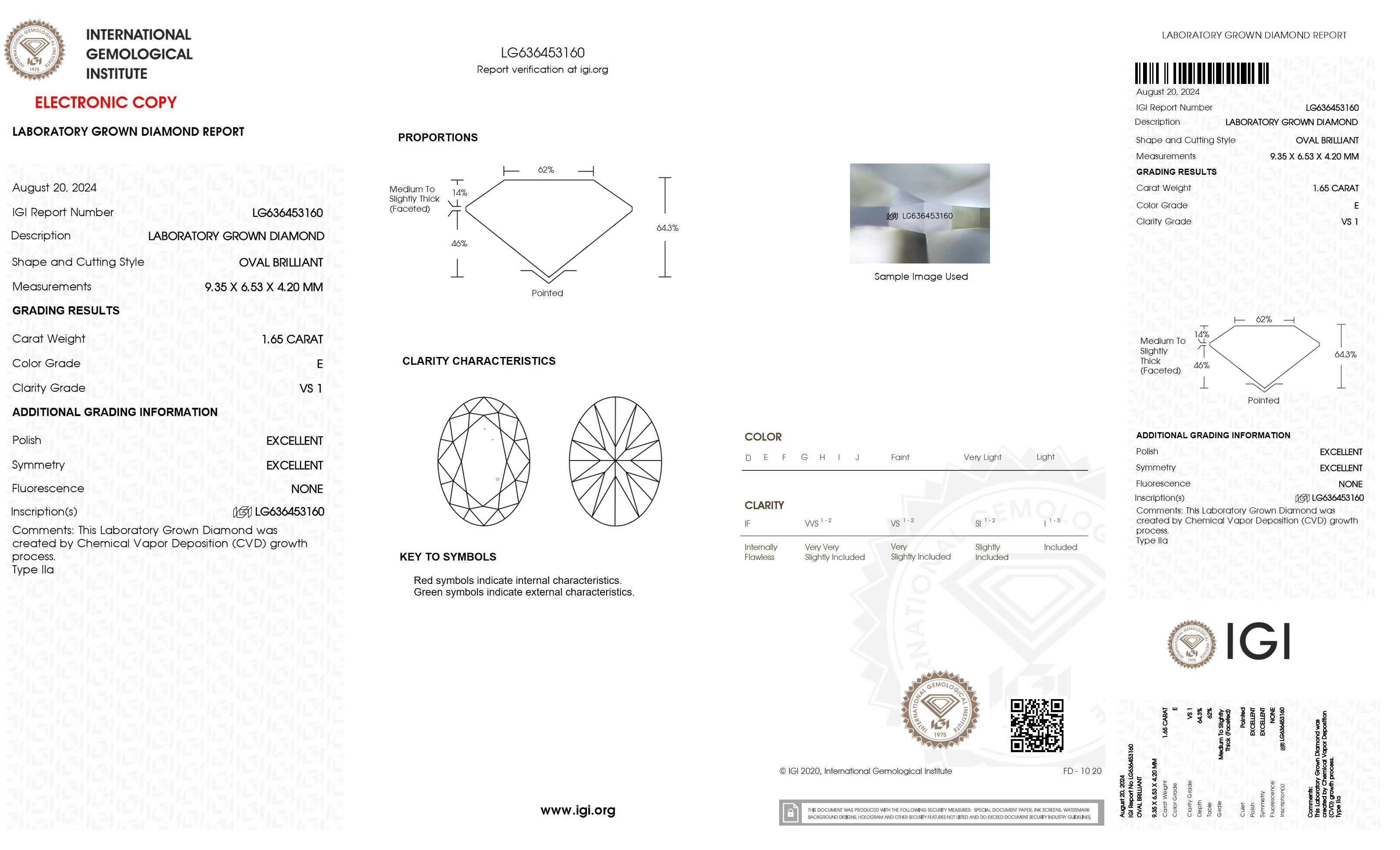 1.65 Ct. Oval Wholesale IGI Certified Lab Grown Loose Diamond. (VS1 / E)