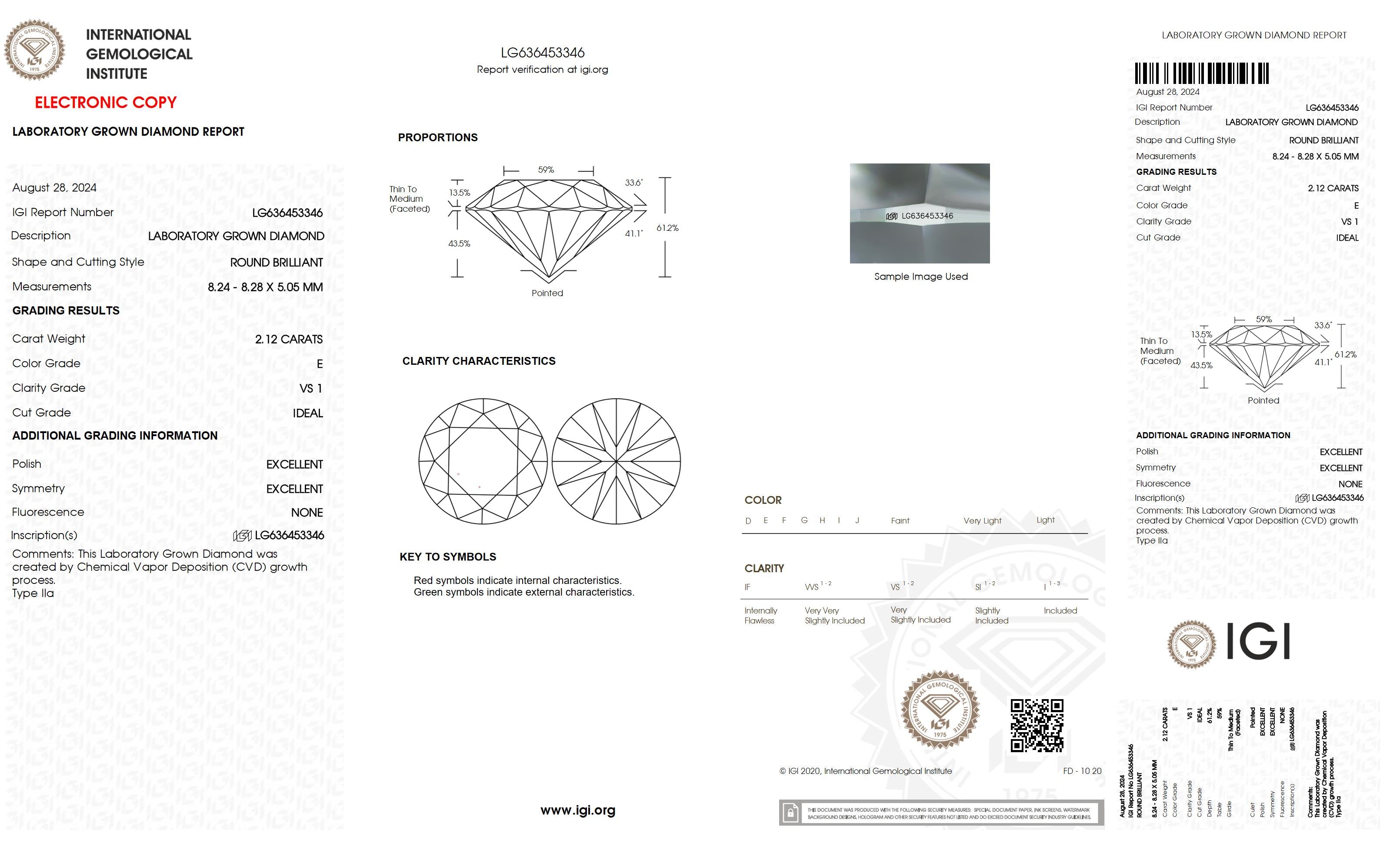 2.12 Ct. Round Wholesale IGI Certified Lab Grown Loose Diamond. (VS1 / E)