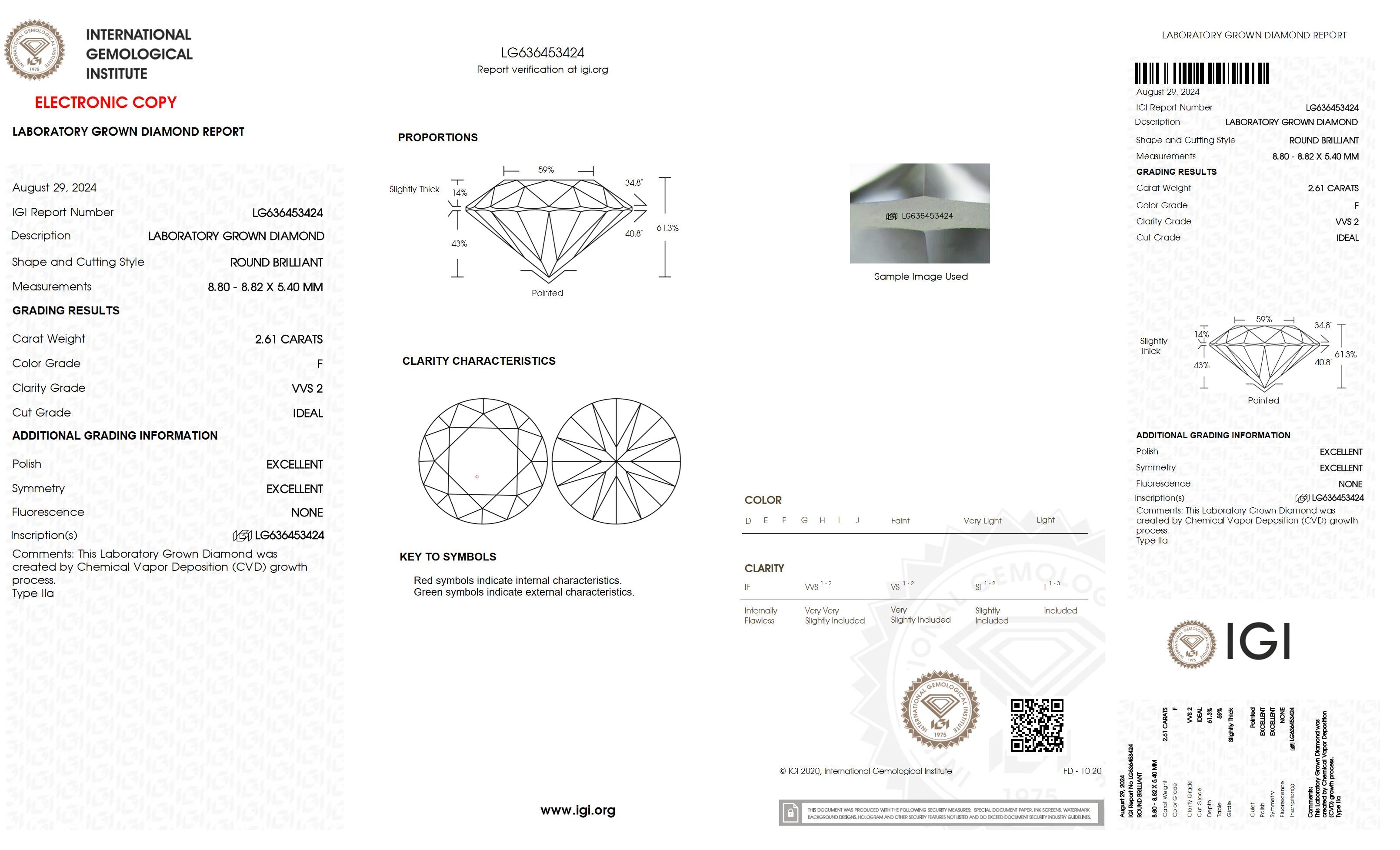 2.61 Ct. Round Wholesale IGI Certified Lab Grown Loose Diamond. (VVS2 / F)