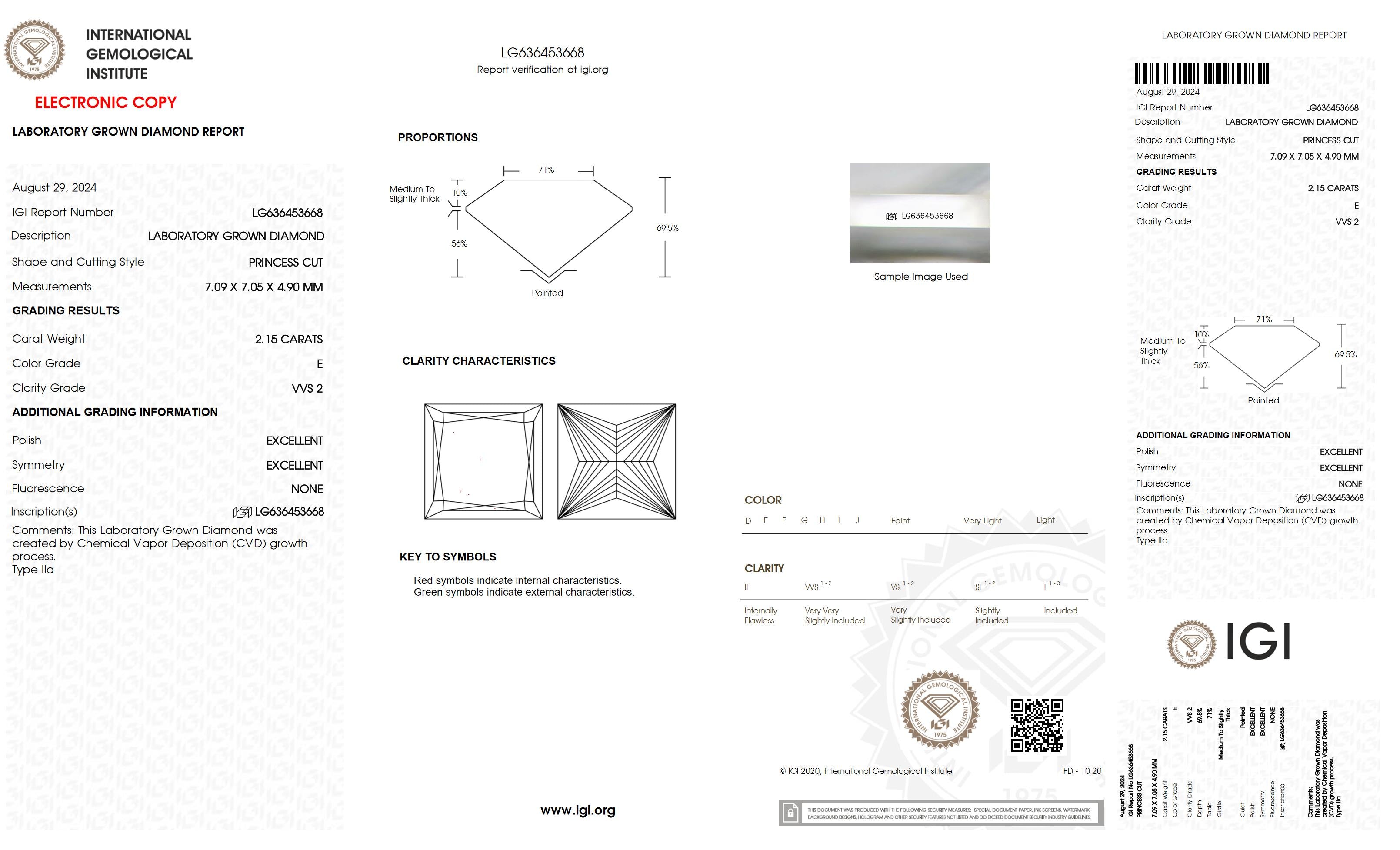 2.15 Ct. Princess Wholesale IGI Certified Lab Grown Loose Diamond. (VVS2 / E)