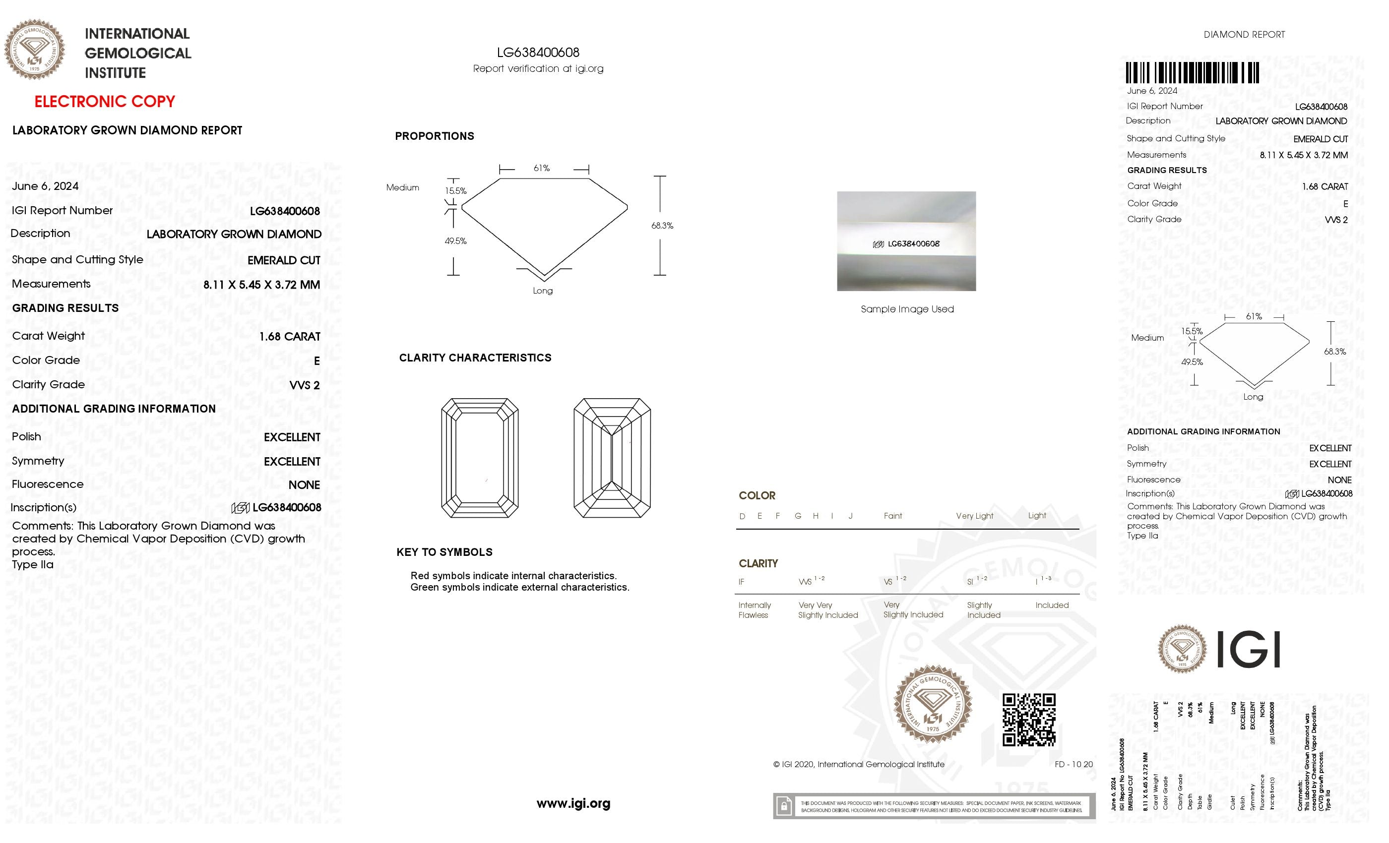 1.68 ct. Emerald Wholesale IGI Certified Lab Grown Loose Diamond. (VVS2 / E)
