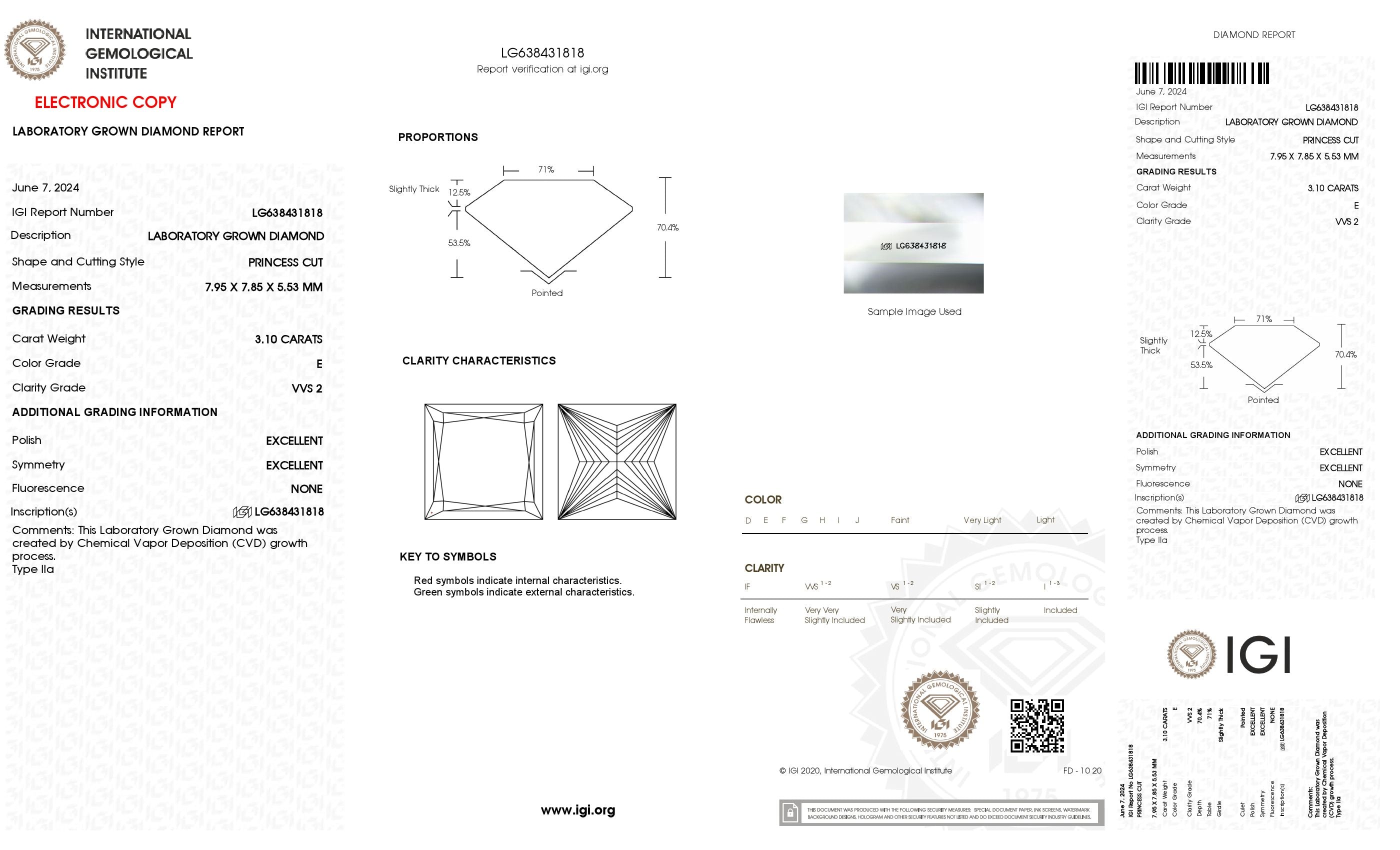 3.10 ct. Princess Wholesale IGI Certified Lab Grown Loose Diamond. (VVS2 / E)