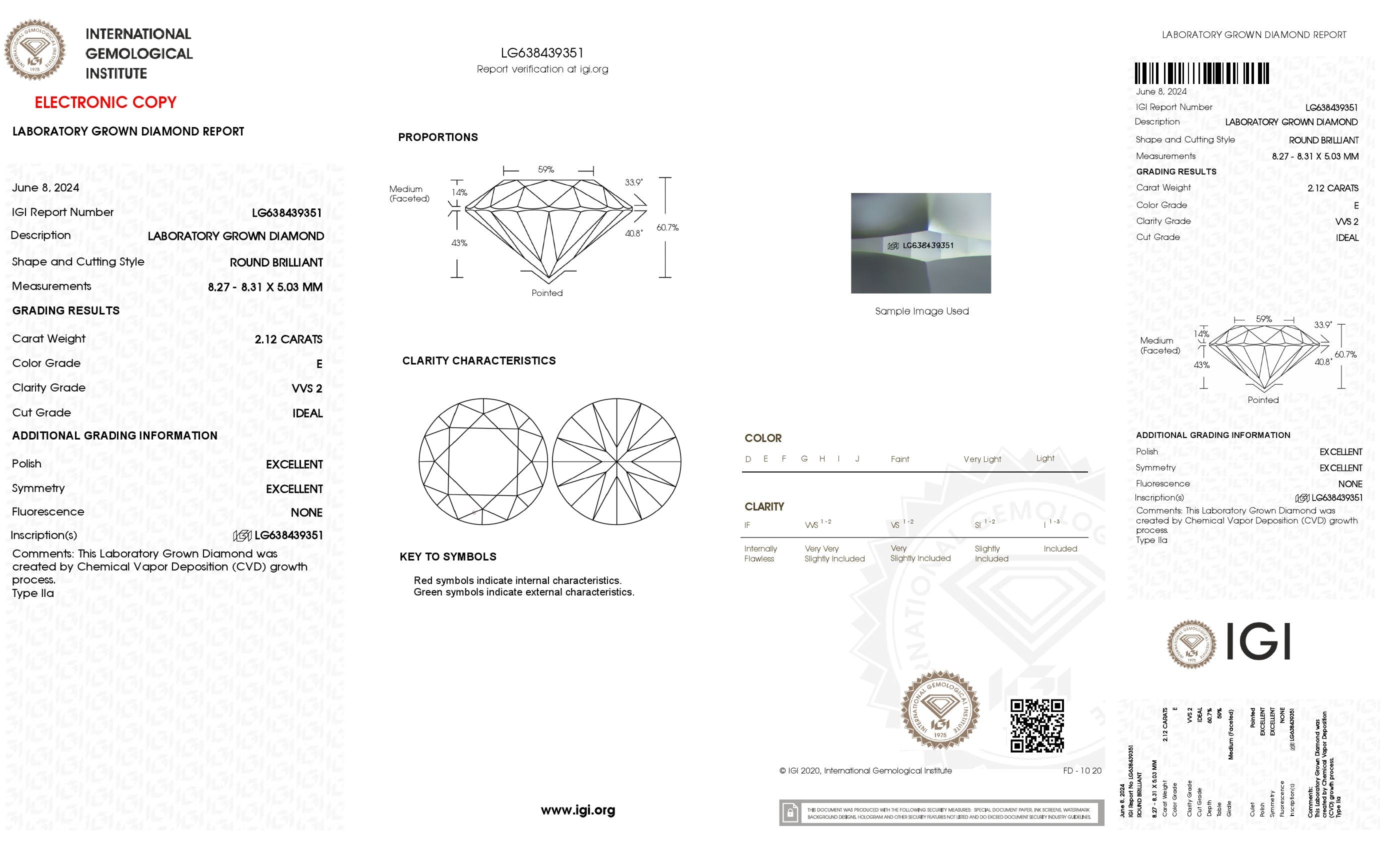 2.12 Ct. Round Wholesale IGI Certified Lab Grown Loose Diamond. (VVS2 / E)