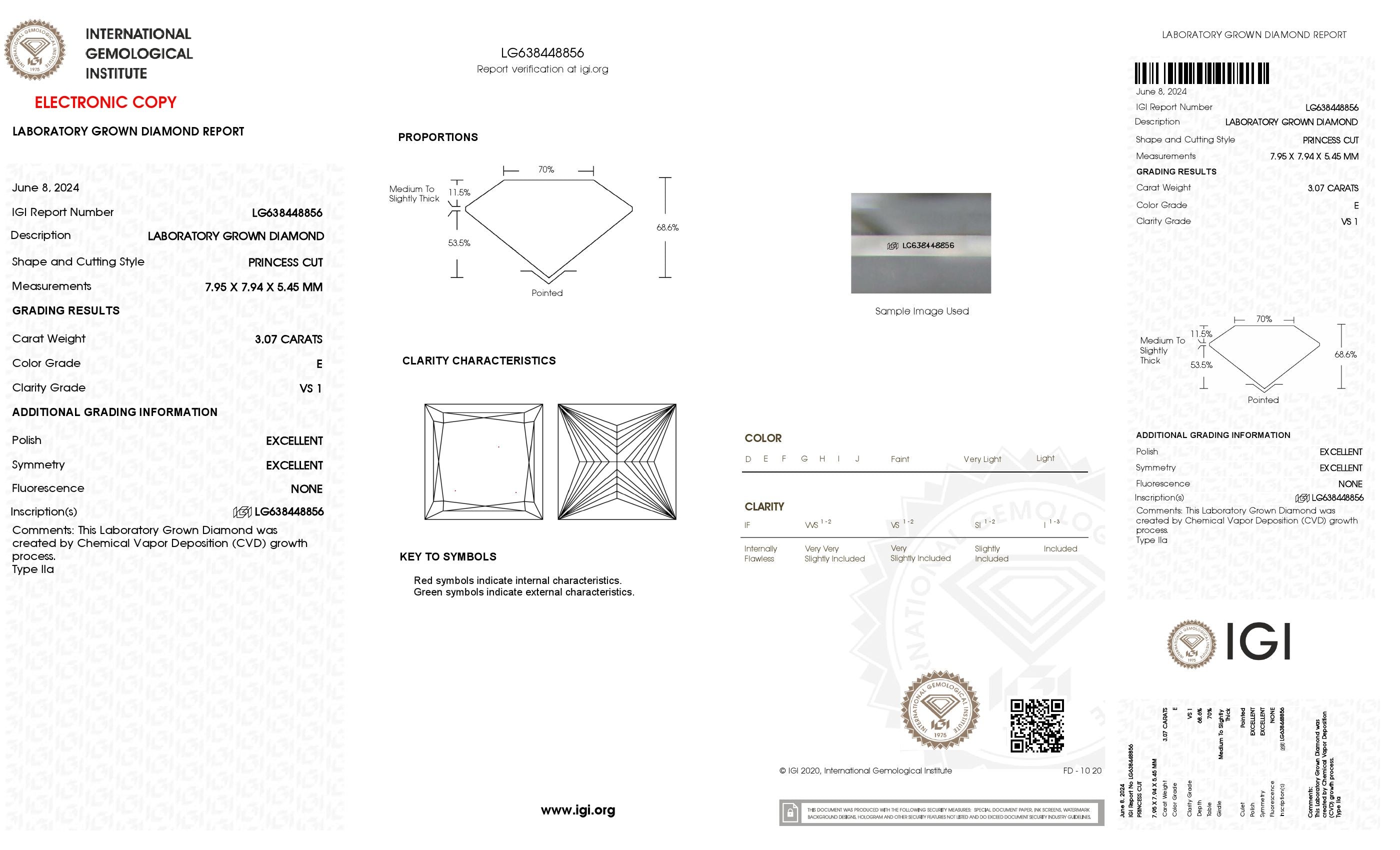 3.07 Ct. Princess Wholesale IGI Certified Lab Grown Loose Diamond. (VS1 / E)