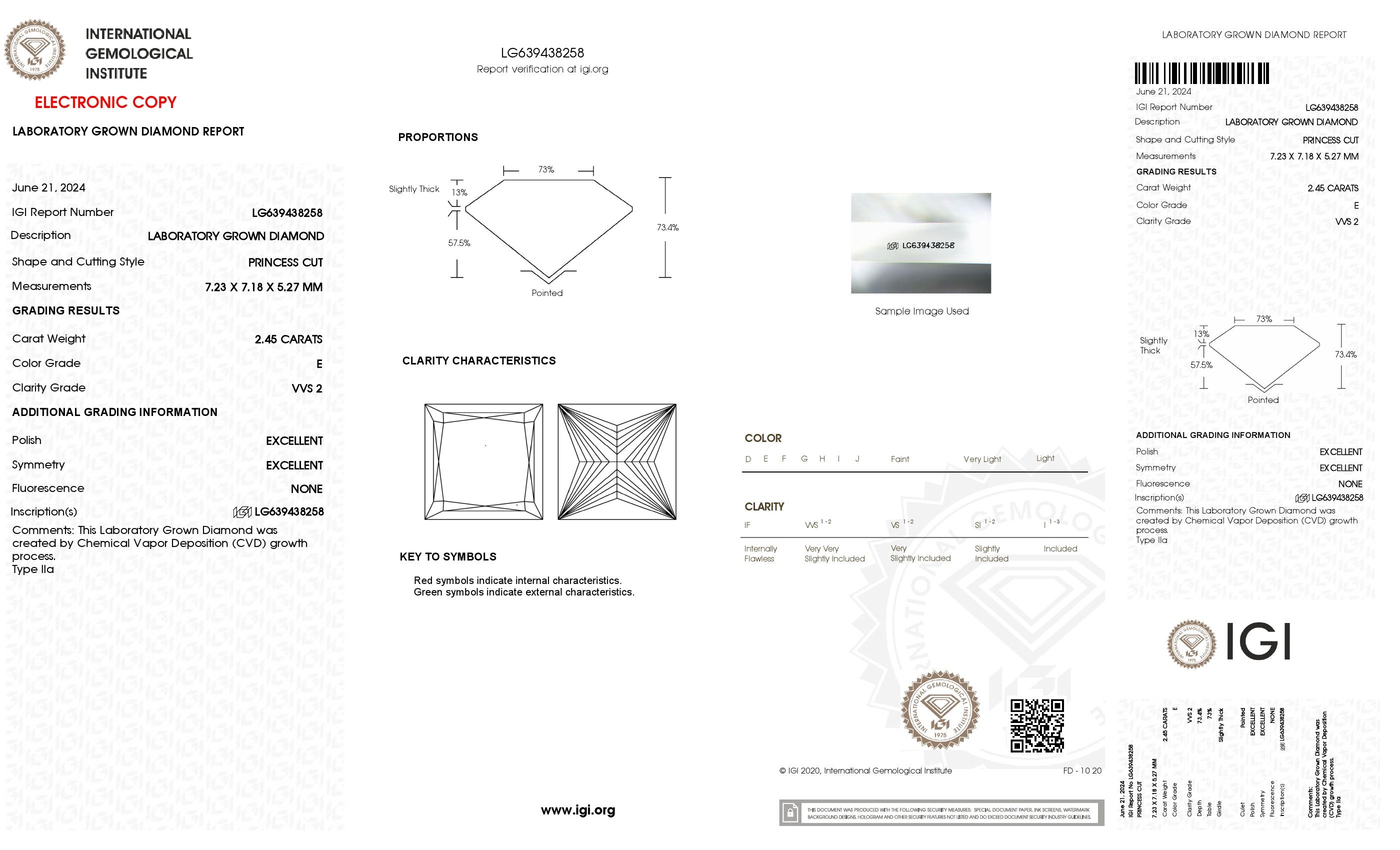 2.45 Ct. Princess Wholesale IGI Certified Lab Grown Loose Diamond. (VVS2 / E)