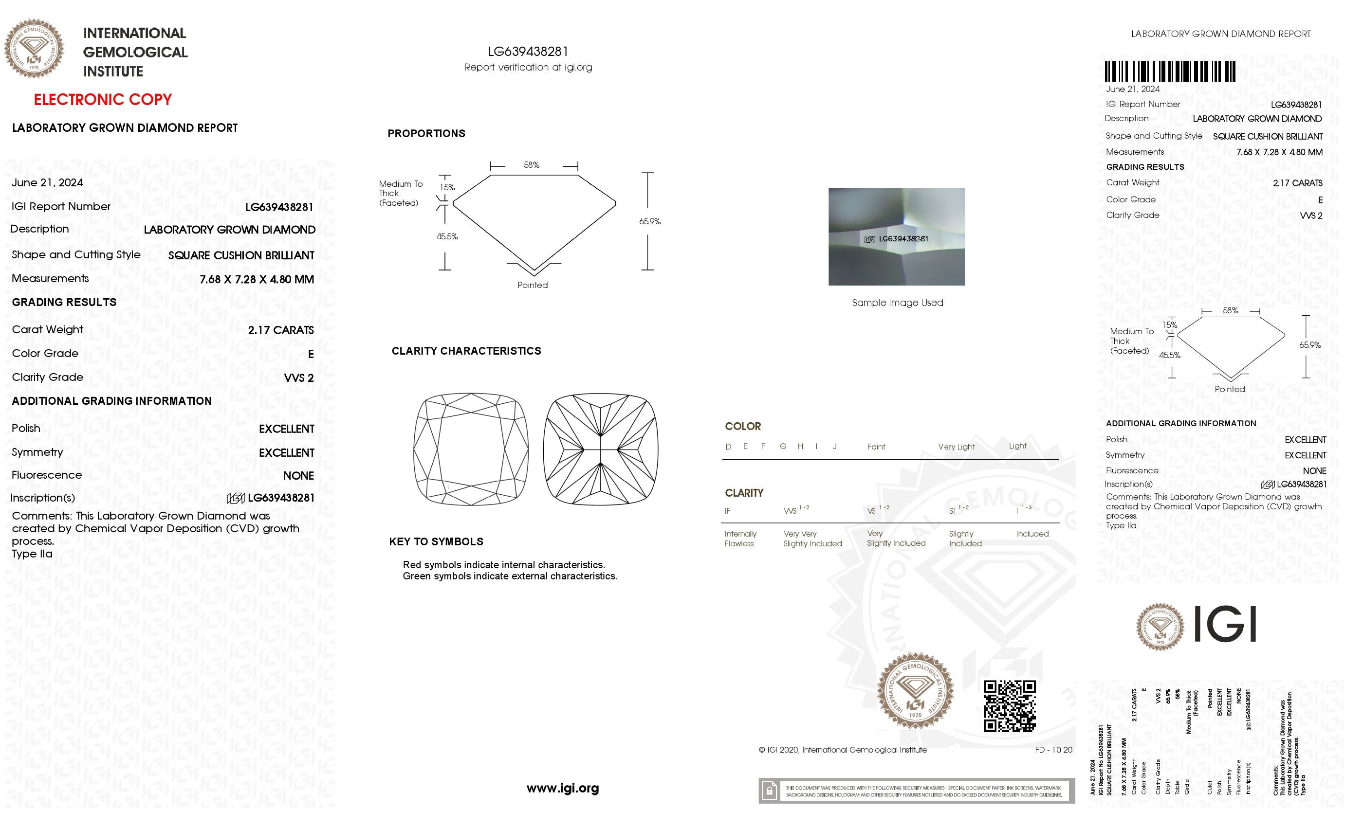 2.17 ct. Cushion Wholesale IGI Certified Lab Grown Loose Diamond. (VVS2 / E)