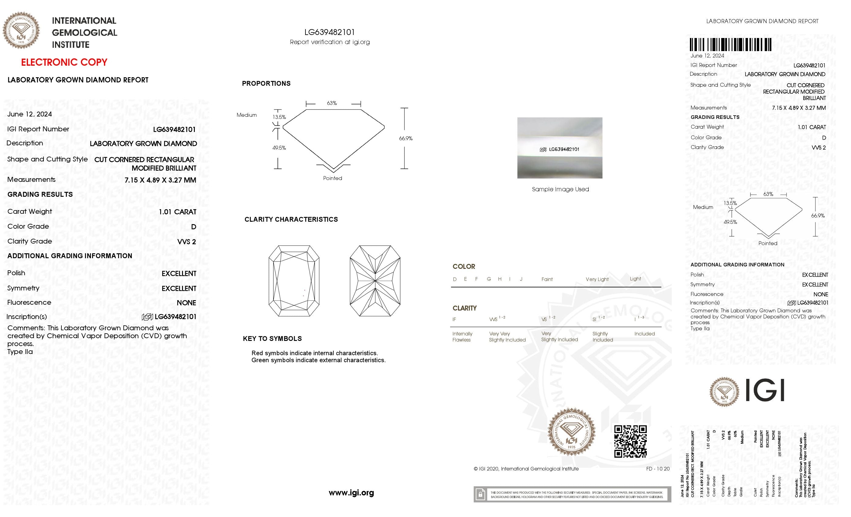 1.01 ct. Radiant Wholesale IGI Certified Lab Grown Loose Diamond. (VVS2 / D)