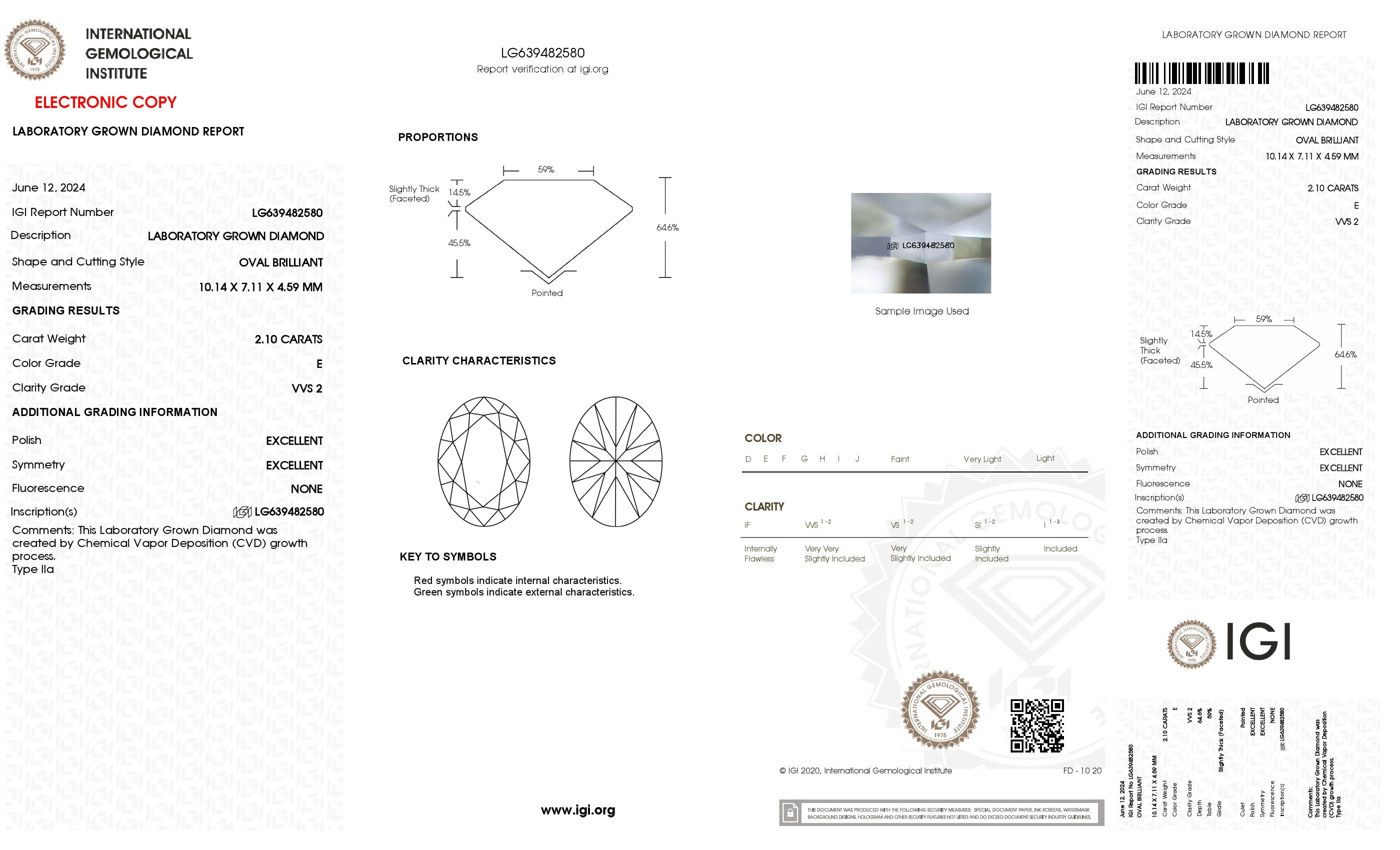 2.1 Ct. Oval Wholesale IGI Certified Lab Grown Loose Diamond. (VVS2 / E)