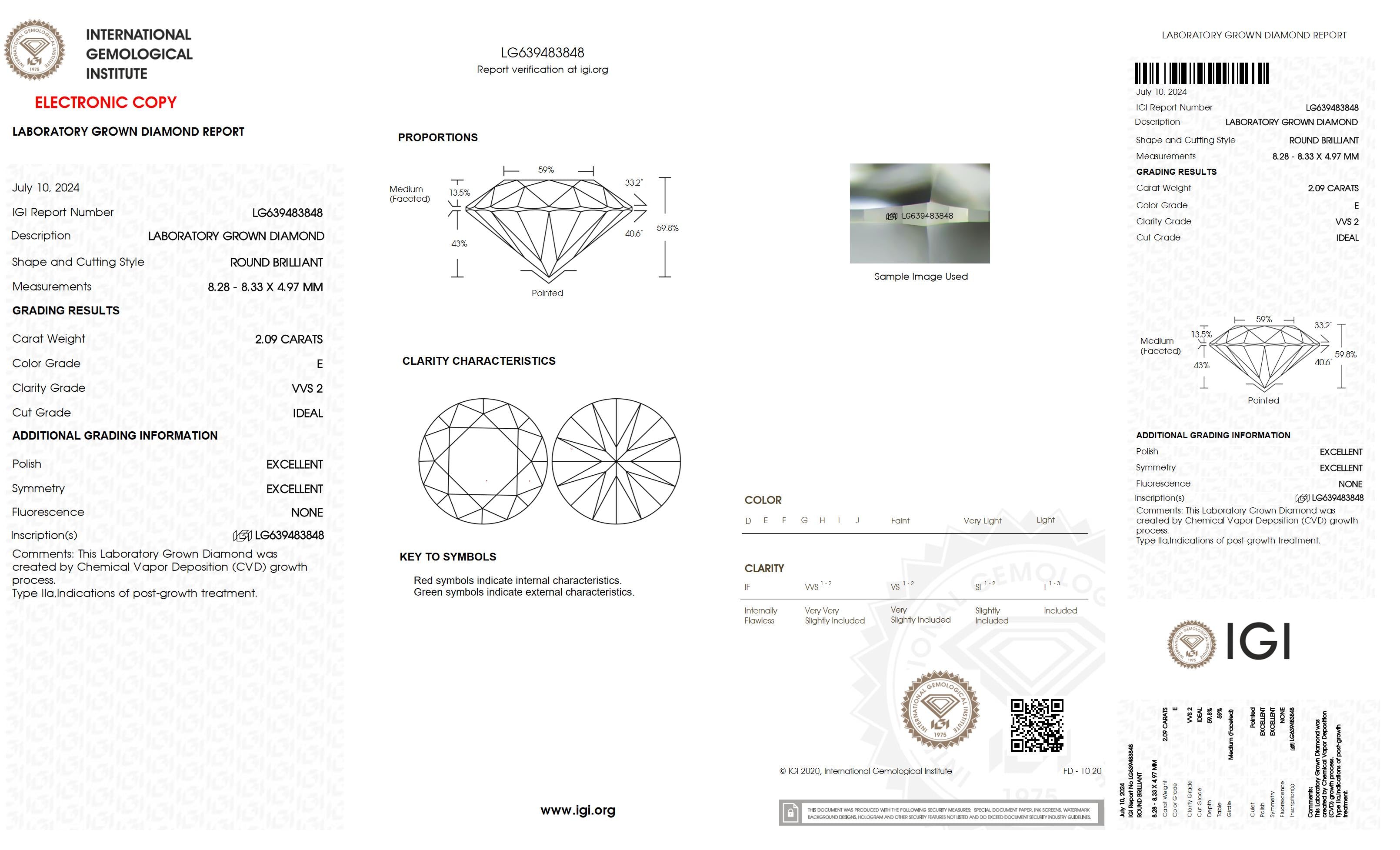 2.09 Ct. Round Wholesale IGI Certified Lab Grown Loose Diamond. (VVS2 / E)