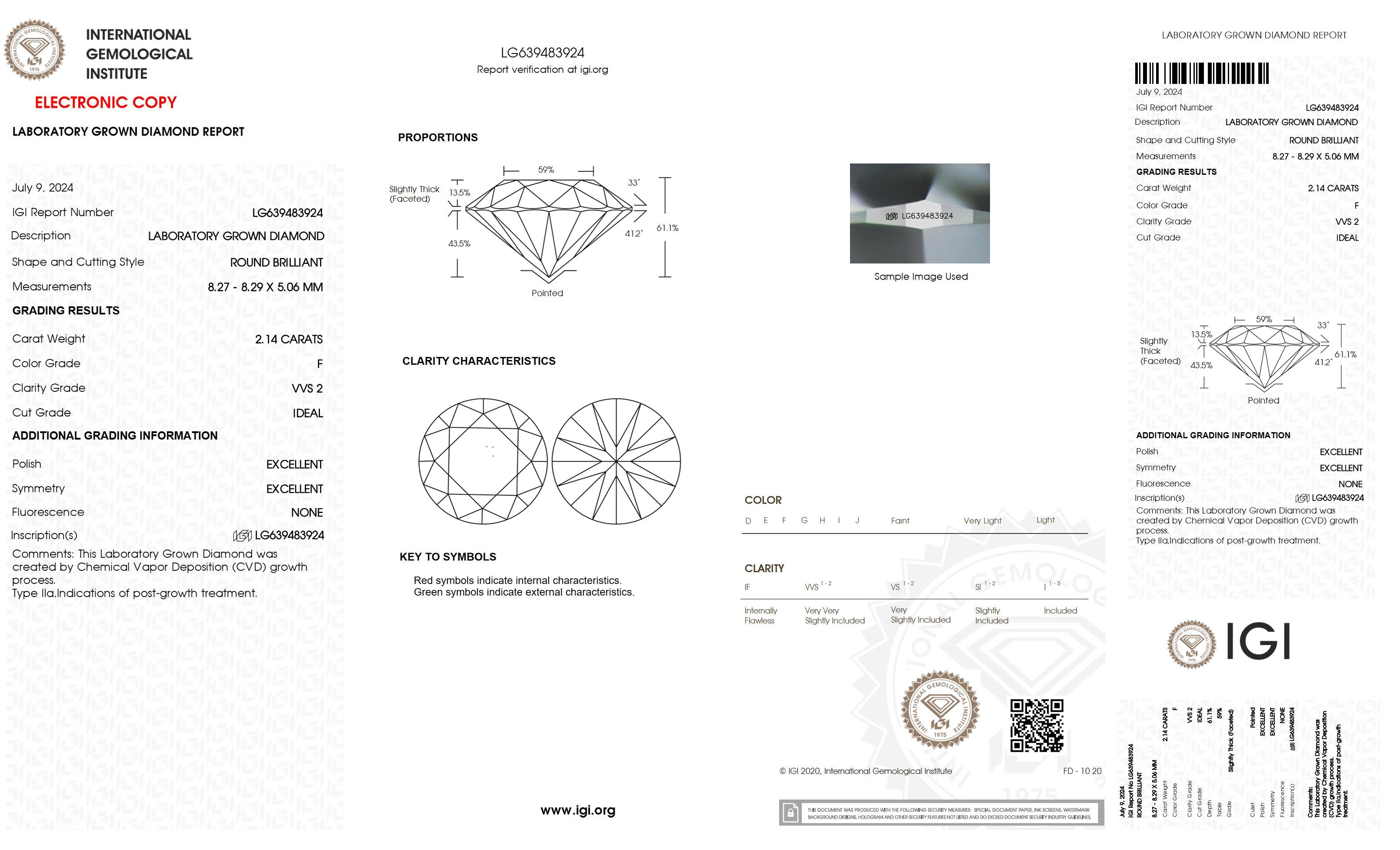 2.14 Ct. Round Wholesale IGI Certified Lab Grown Loose Diamond. (VVS2 / F)