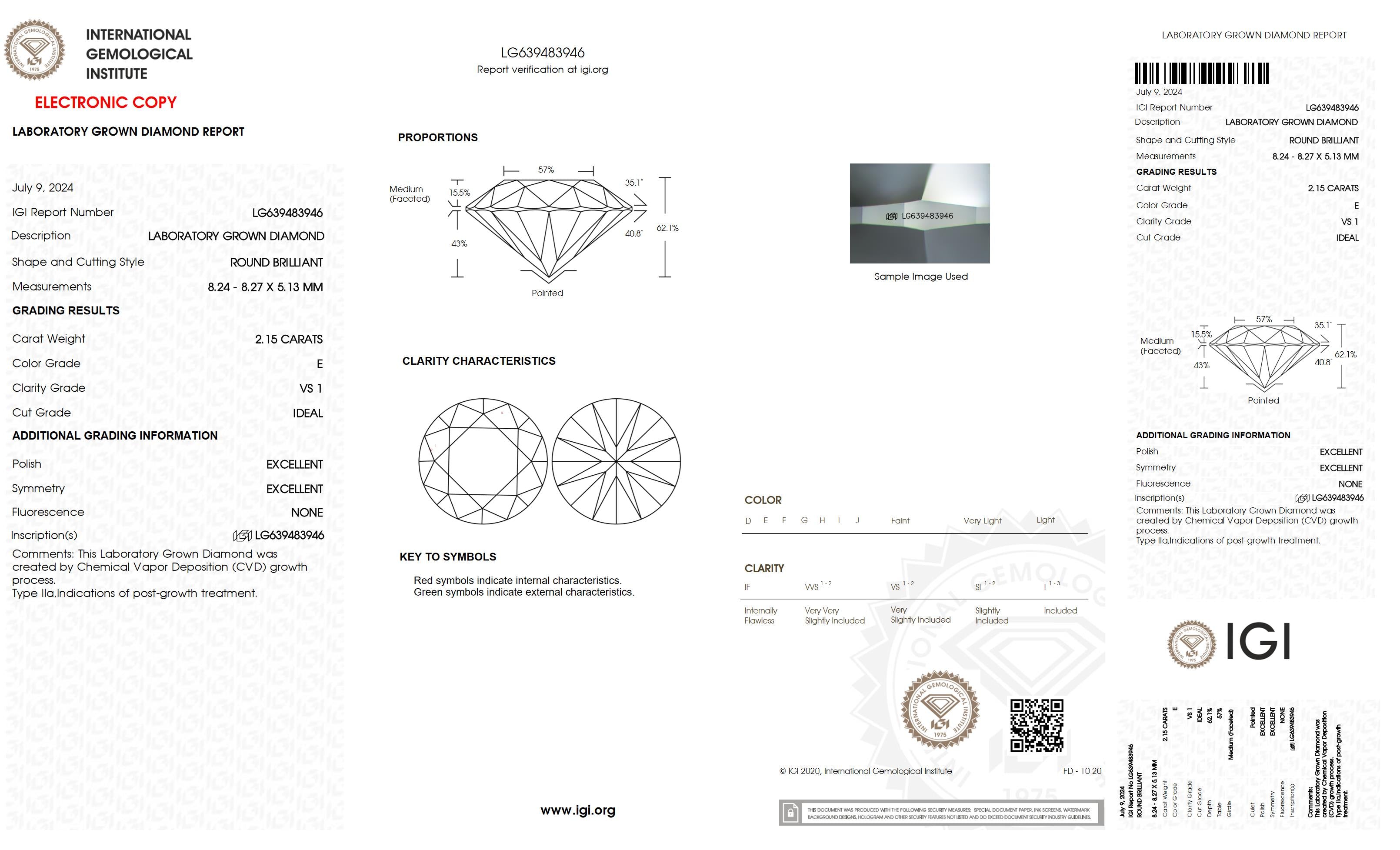 2.15 Ct. Round Wholesale IGI Certified Lab Grown Loose Diamond. (VS1 / E)