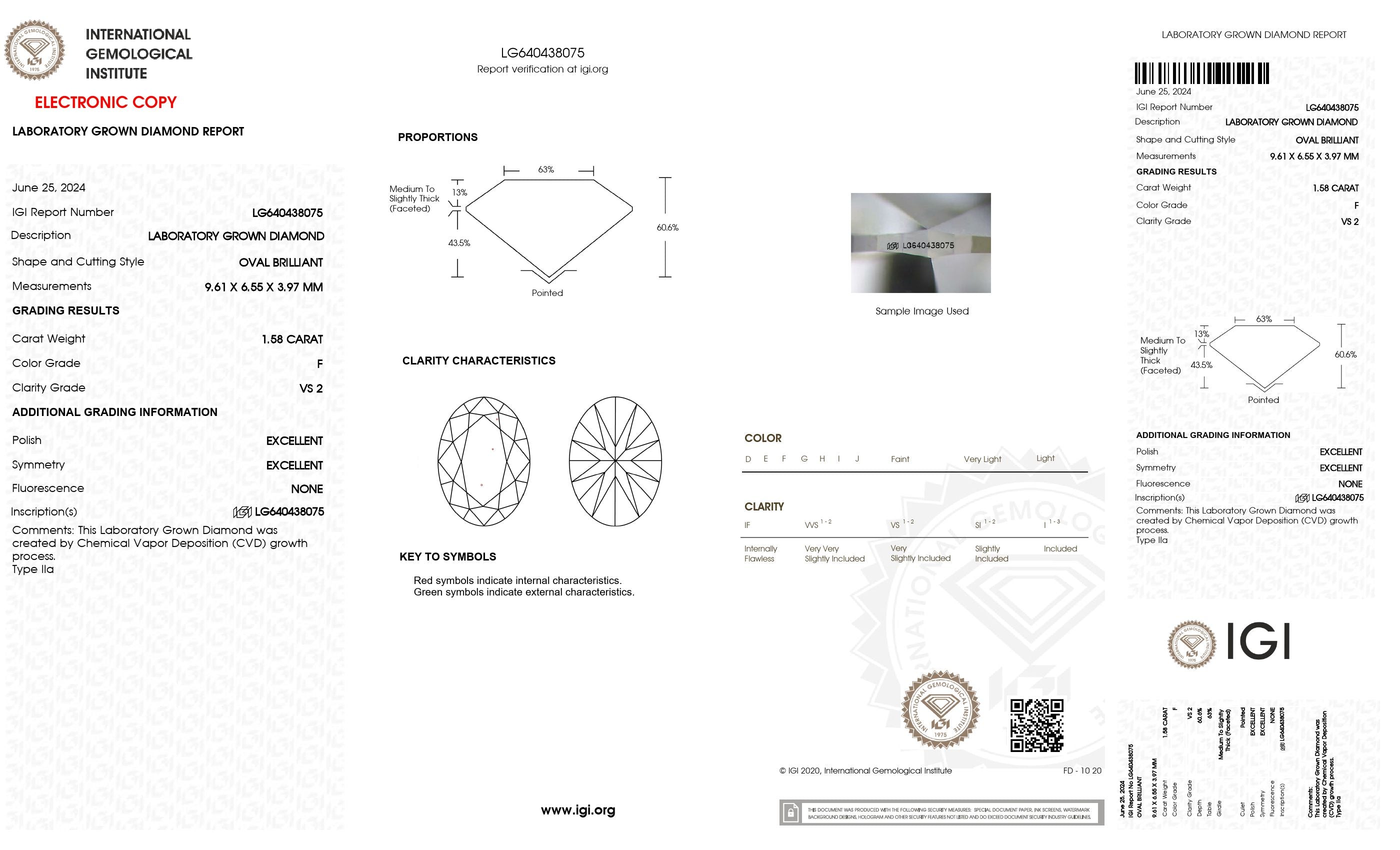 1.58 ct. Oval Wholesale IGI Certified Lab Grown Loose Diamond. (VS2 / F)