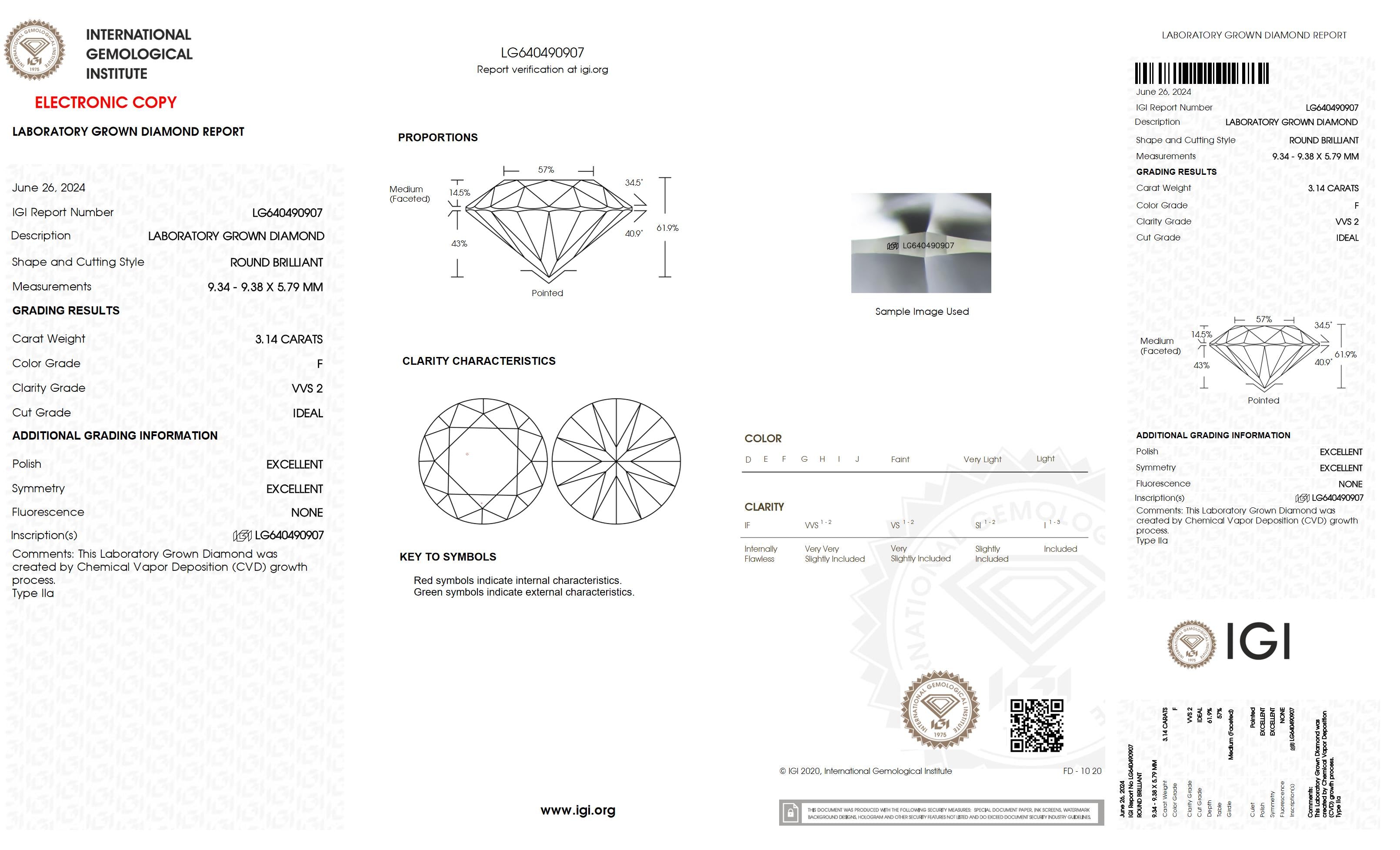 3.14 Ct. Round Wholesale IGI Certified Lab Grown Loose Diamond. (VVS2 / F)