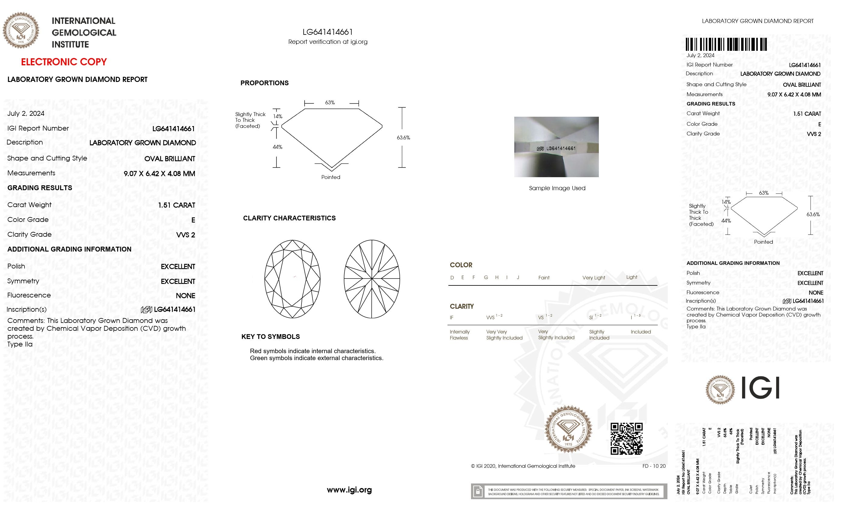 1.51 ct. Oval Wholesale IGI Certified Lab Grown Loose Diamond. (VVS2 / E)