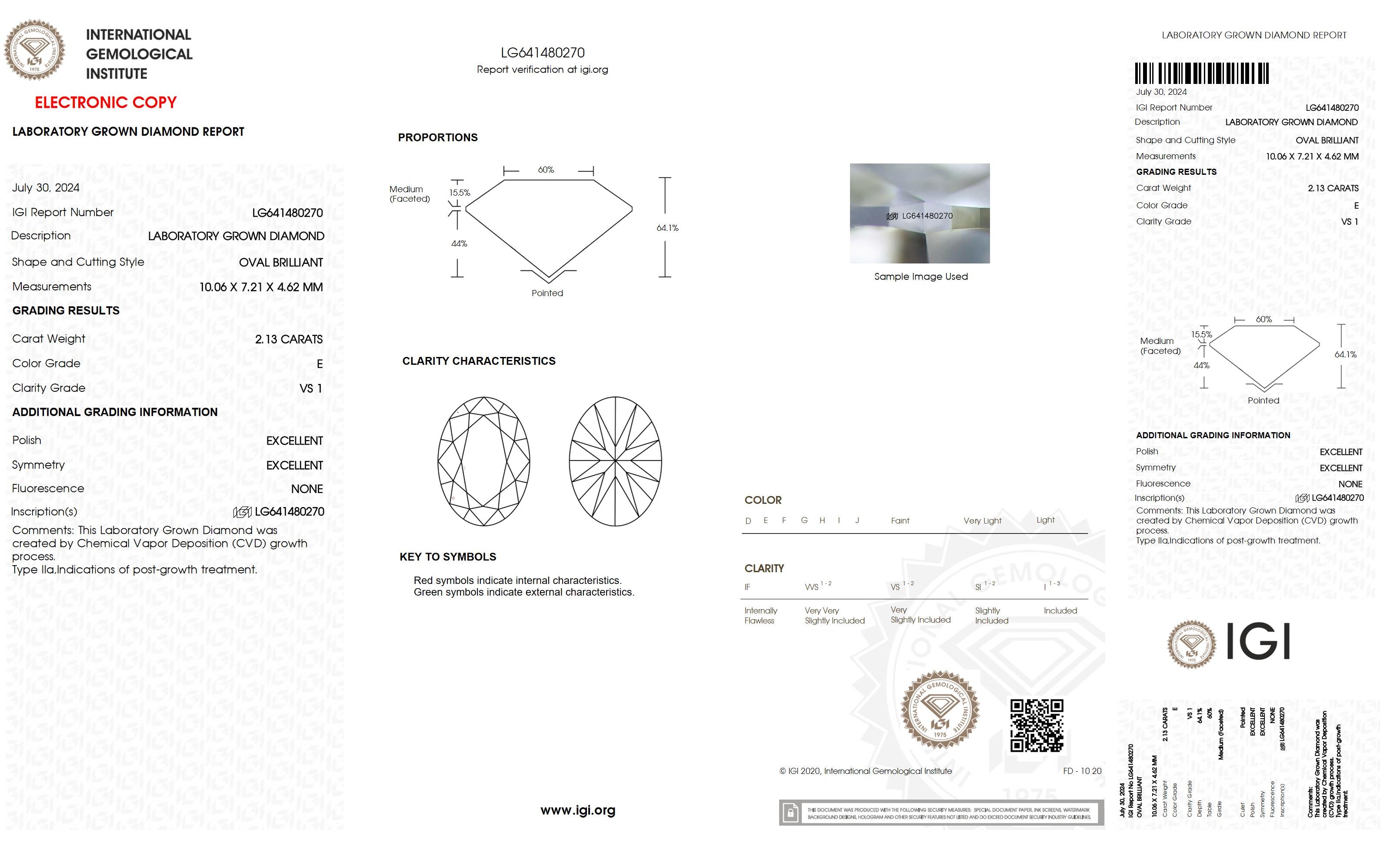 2.13 Ct. Oval Wholesale IGI Certified Lab Grown Loose Diamond. (VS1 / E)