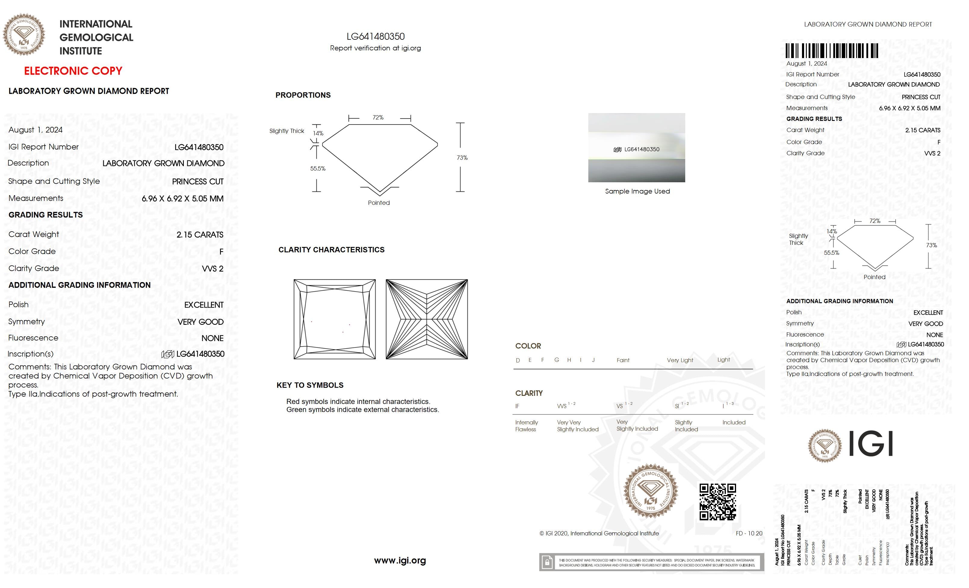 2.15 Ct. Princess Wholesale IGI Certified Lab Grown Loose Diamond. (VVS2 / F)
