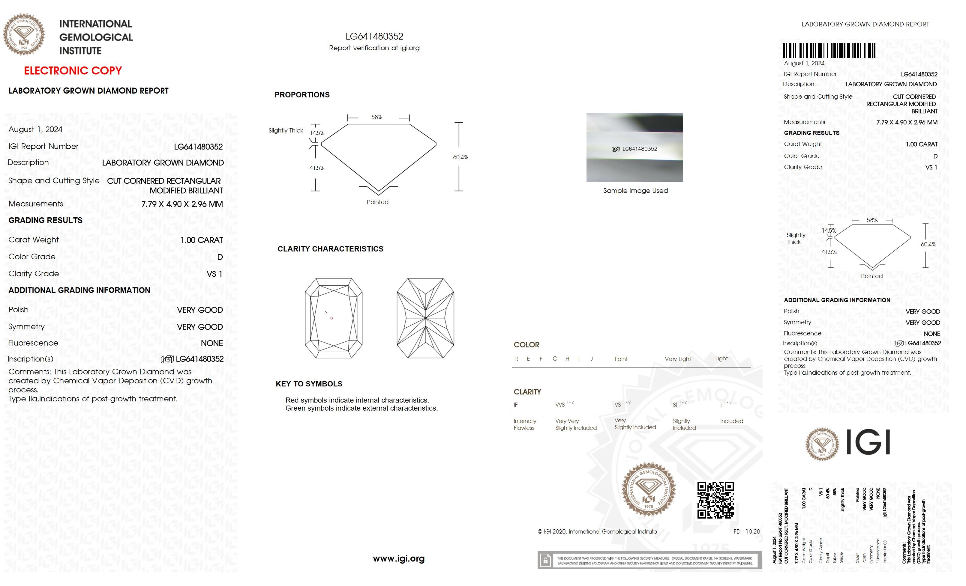 1 Ct. Radiant Wholesale IGI Certified Lab Grown Loose Diamond. (VS1 / D)