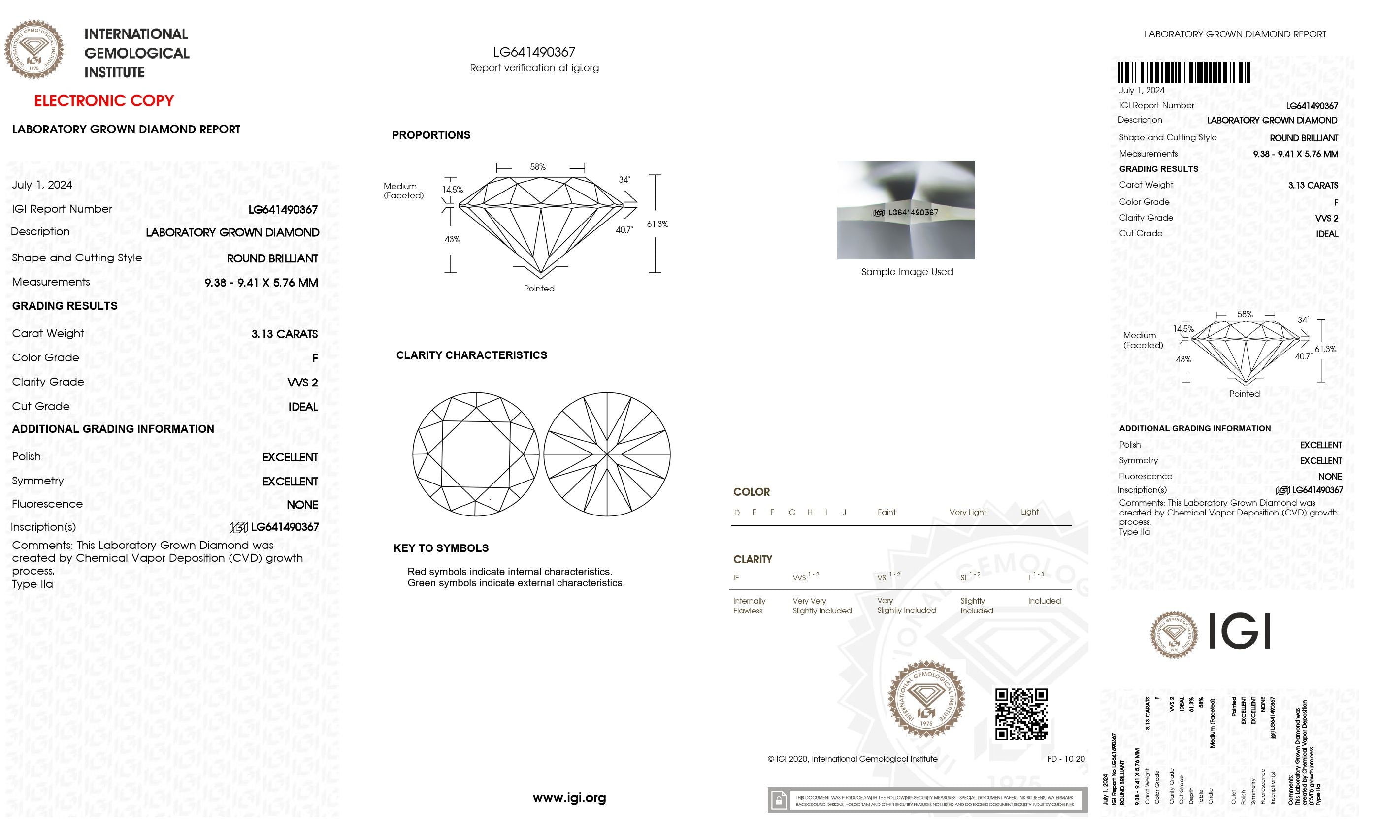 3.13 ct. Round Wholesale IGI Certified Lab Grown Loose Diamond. (VVS2 / F)