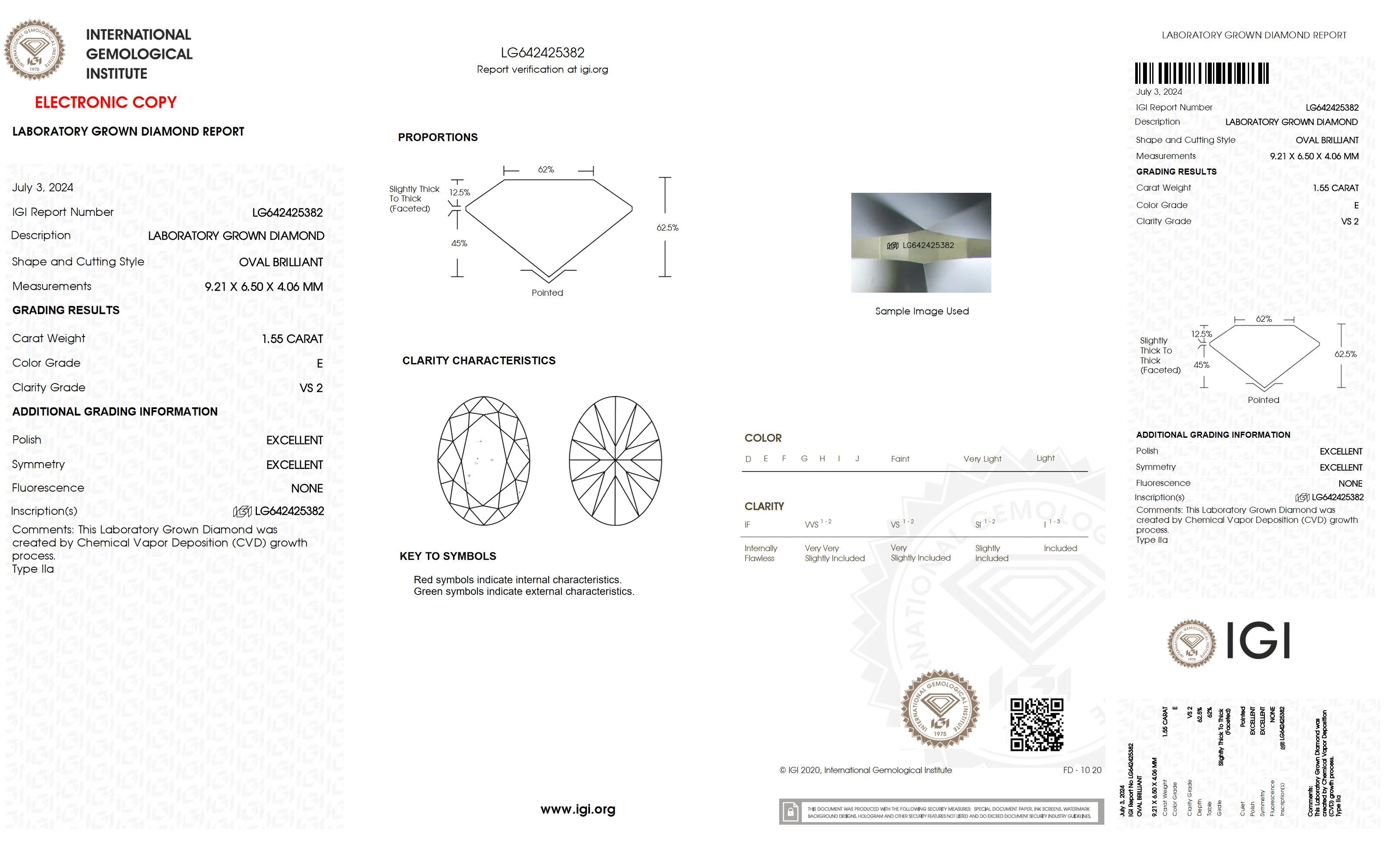 1.55 Ct. Oval Wholesale IGI Certified Lab Grown Loose Diamond. (VS2 / E)