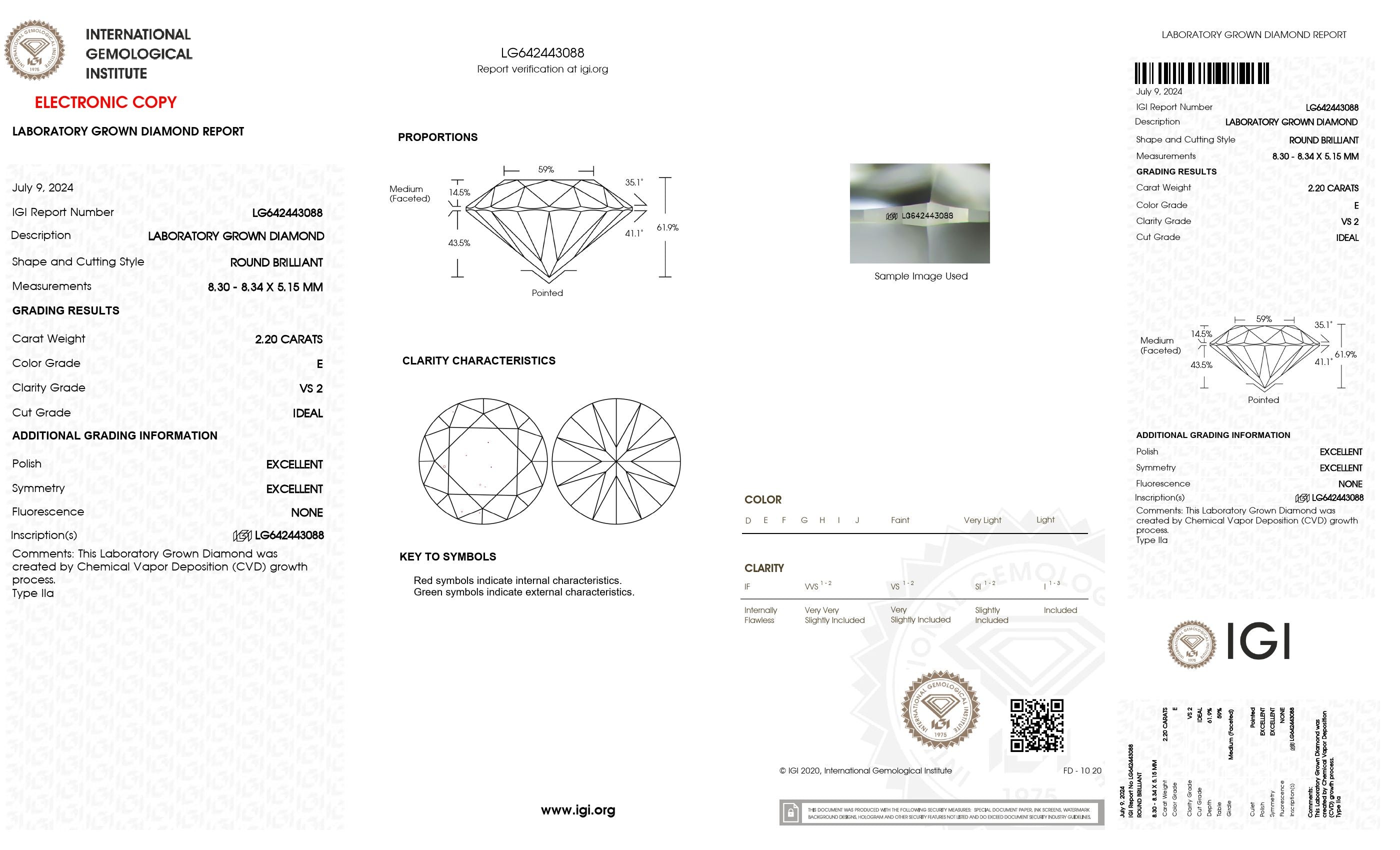 2.2 Ct. Round Wholesale IGI Certified Lab Grown Loose Diamond. (VS2 / E)