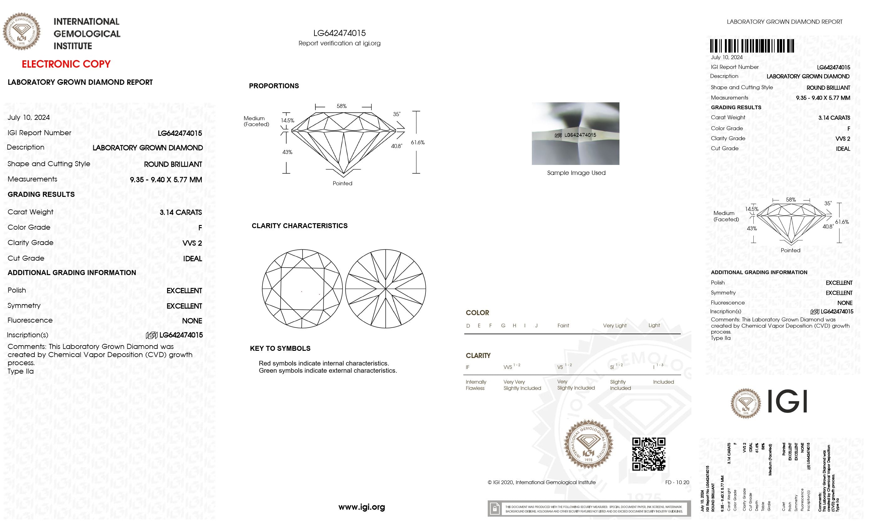 3.14 Ct. Round Wholesale IGI Certified Lab Grown Loose Diamond. (VVS2 / F)