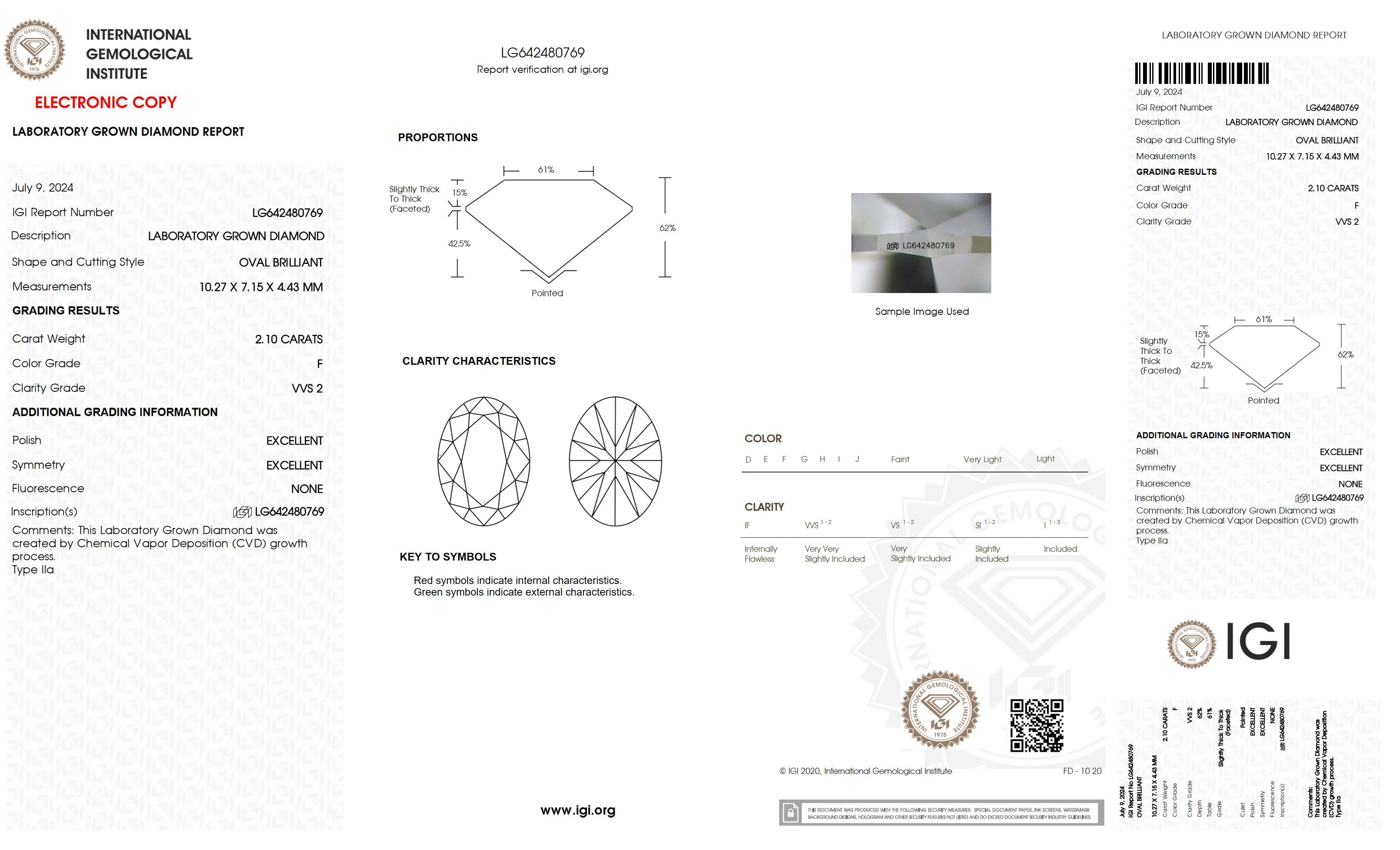 2.1 Ct. Oval Wholesale IGI Certified Lab Grown Loose Diamond. (VVS2 / F)