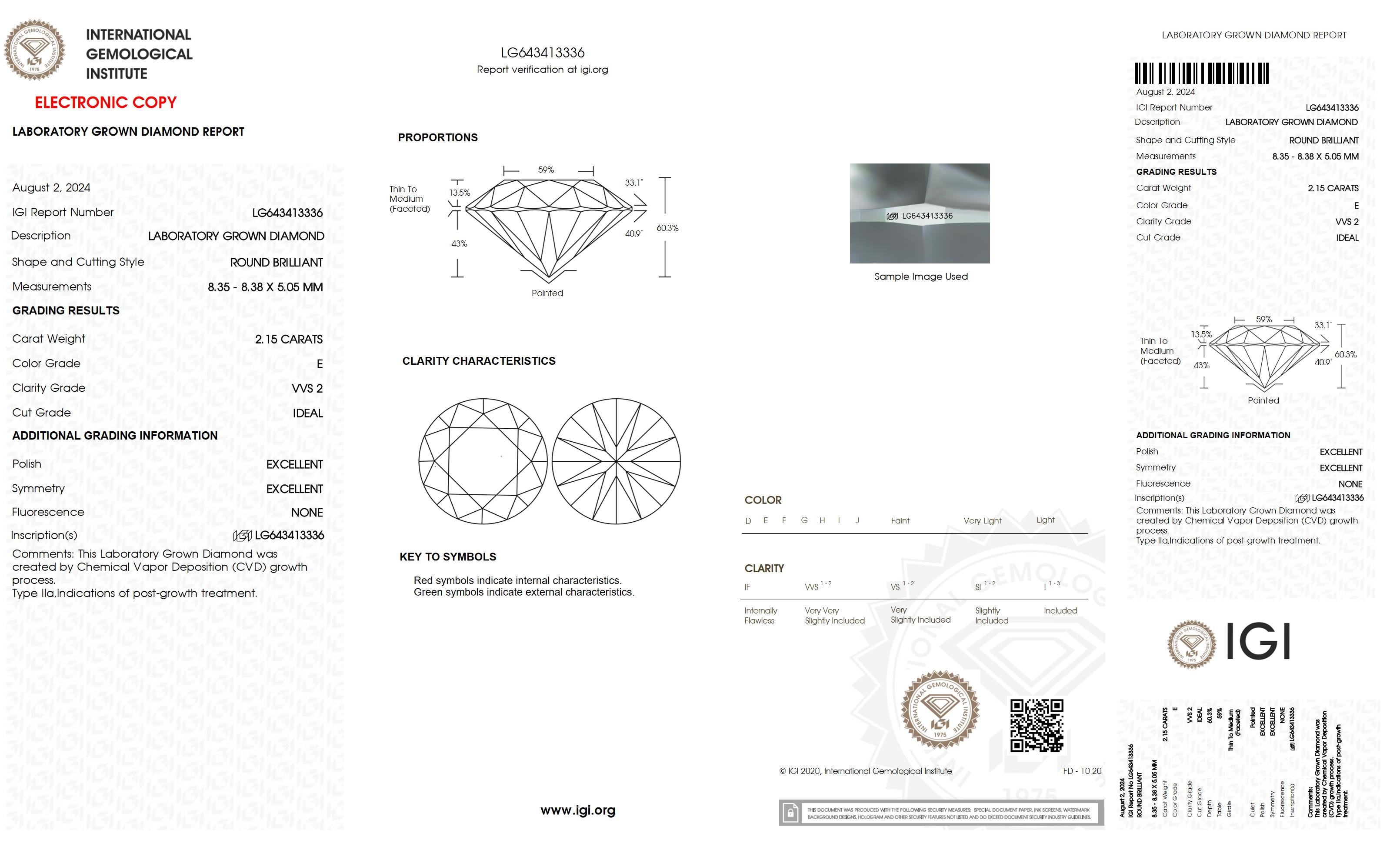 2.15 Ct. Round Wholesale IGI Certified Lab Grown Loose Diamond. (VVS2 / E)