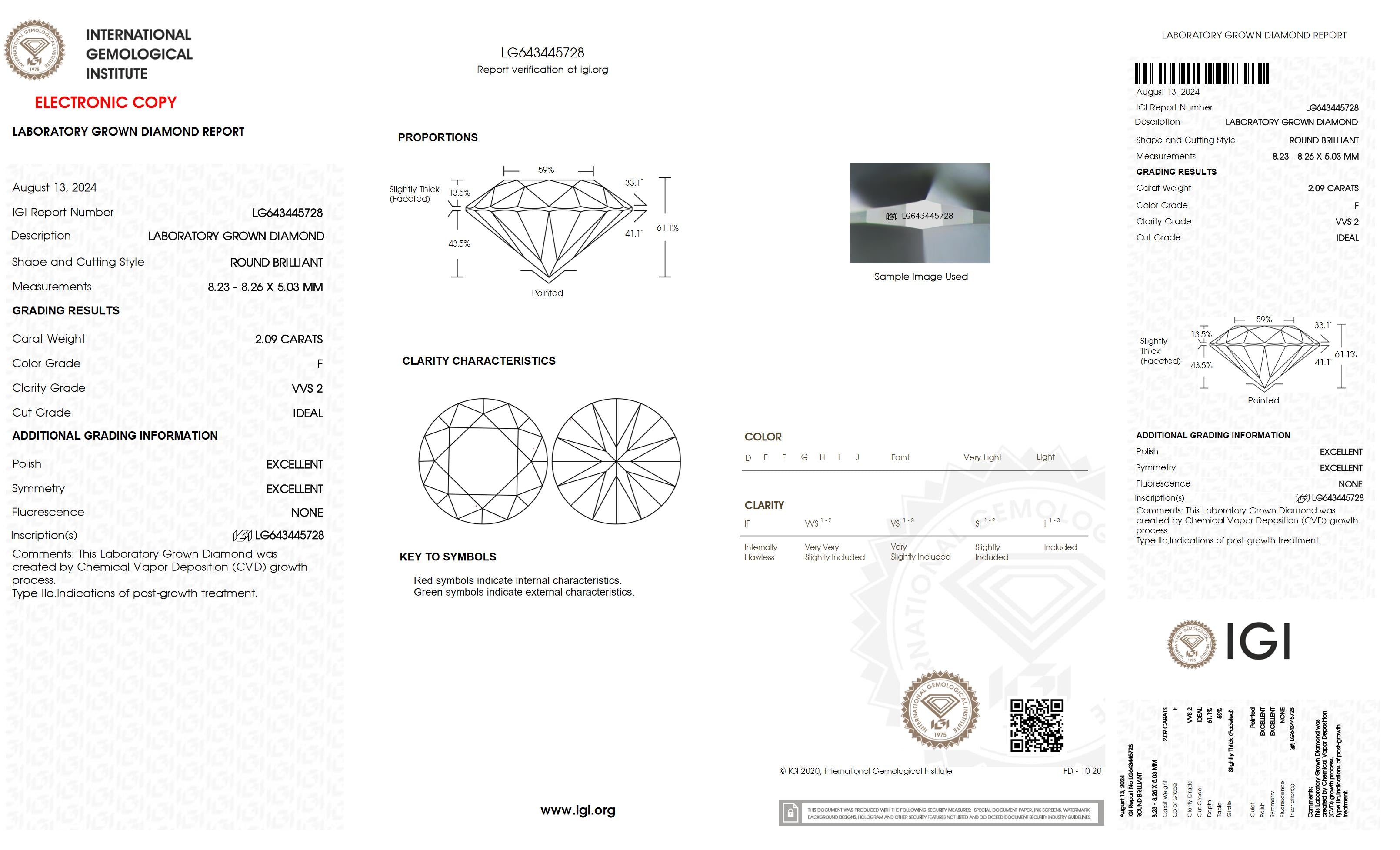 2.09 Ct. Round Wholesale IGI Certified Lab Grown Loose Diamond. (VVS2 / F)