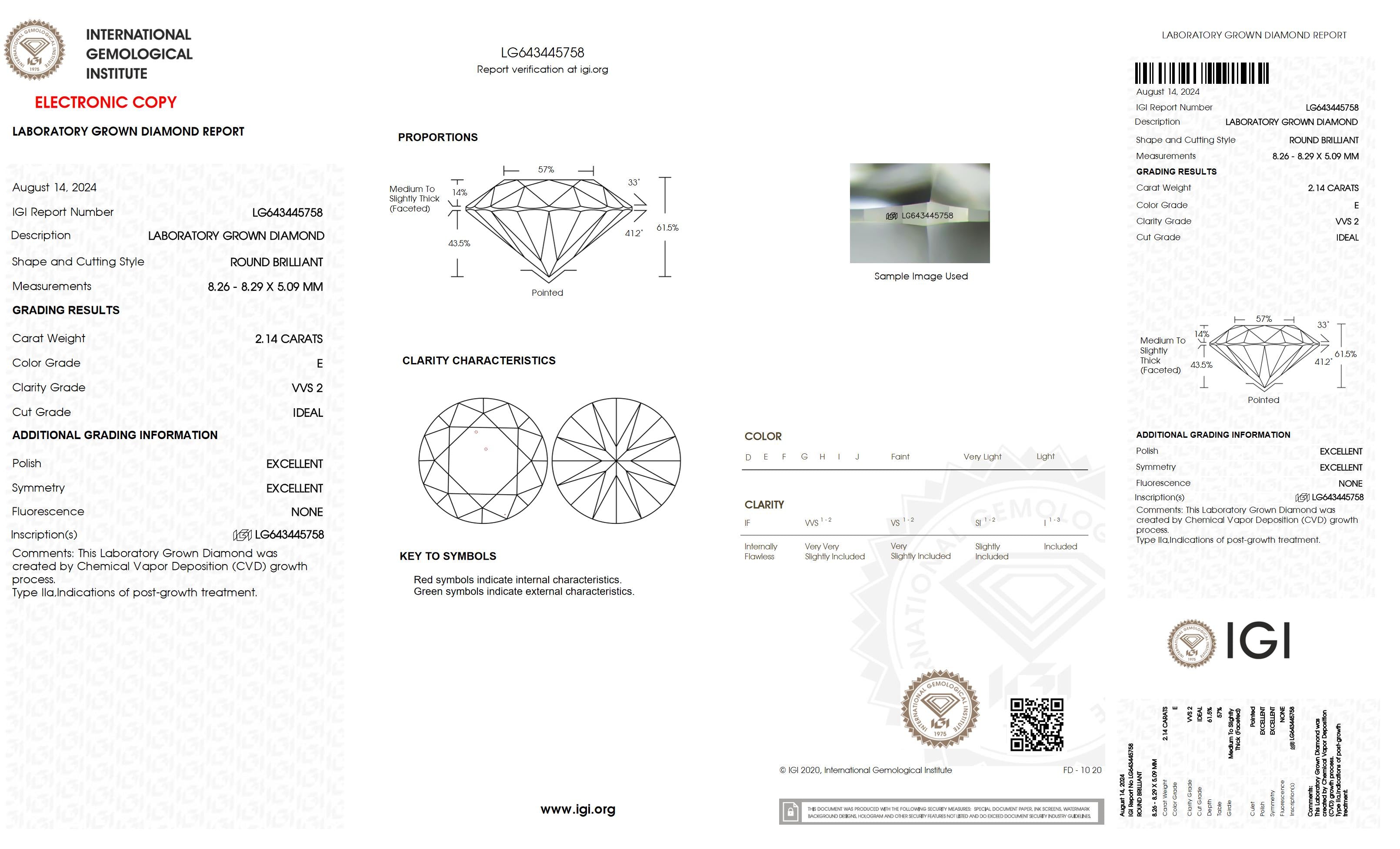 2.14 Ct. Round Wholesale IGI Certified Lab Grown Loose Diamond. (VVS2 / E)