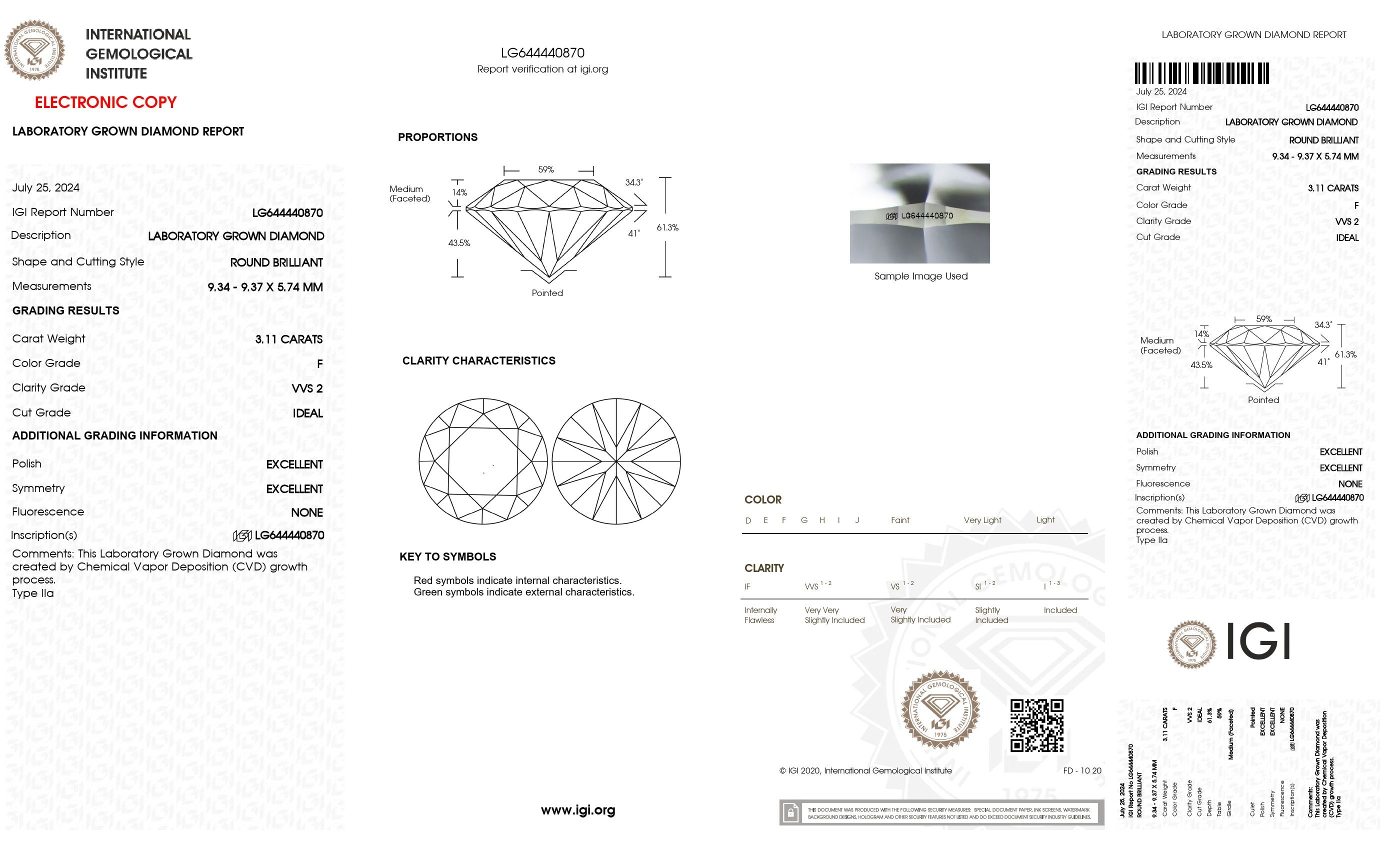 3.11 Ct. Round Wholesale IGI Certified Lab Grown Loose Diamond. (VVS2 / F)