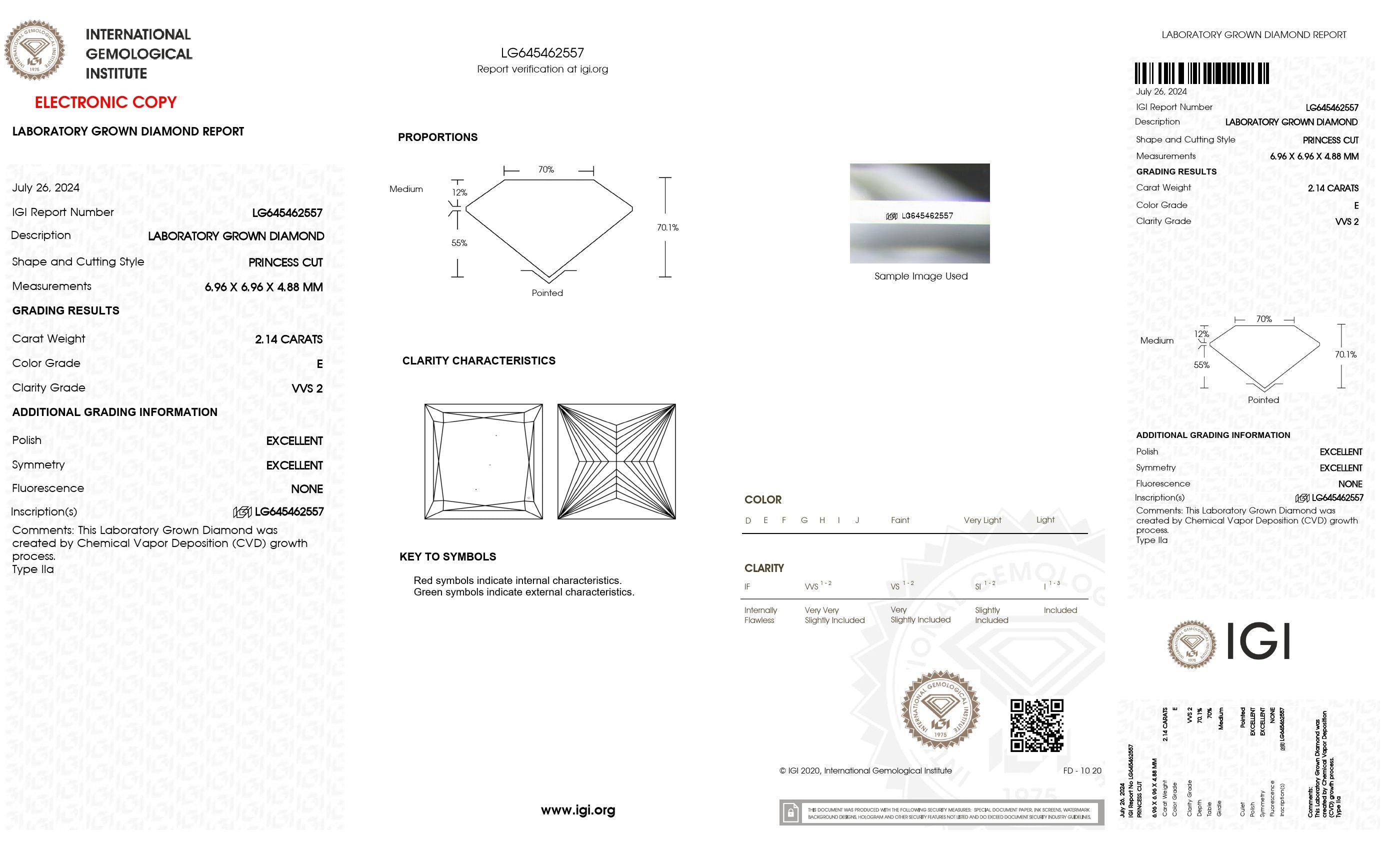 2.14 Ct. Princess Wholesale IGI Certified Lab Grown Loose Diamond. (VVS2 / E)