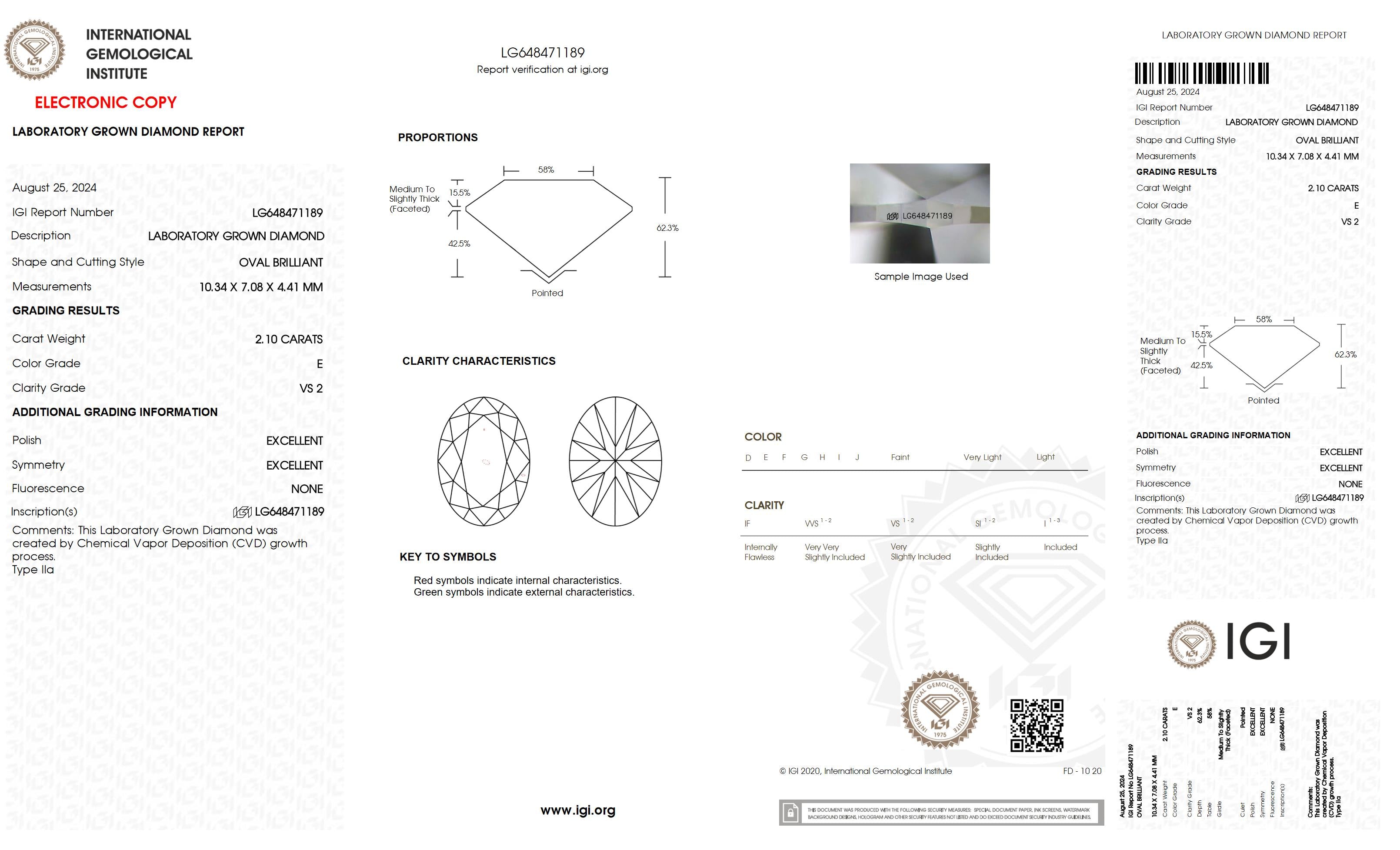 2.1 Ct. Oval Wholesale IGI Certified Lab Grown Loose Diamond. (VS2 / E)