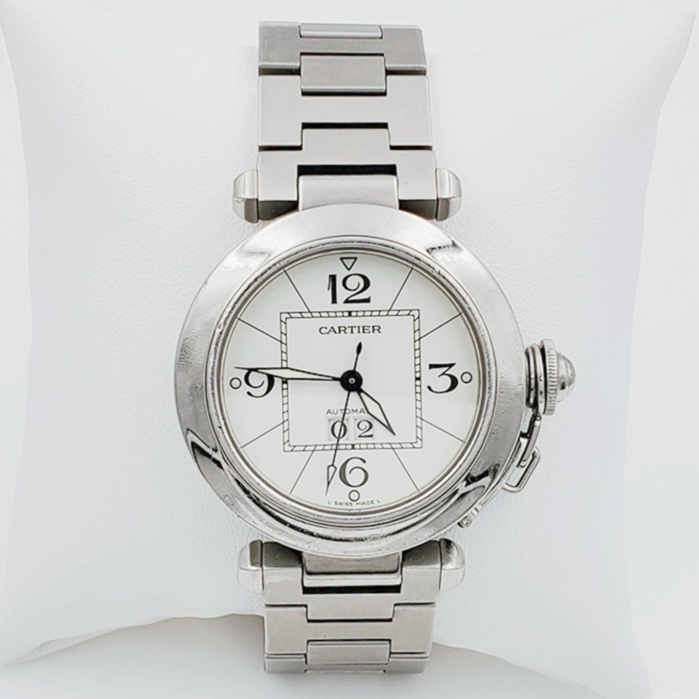 Unisex Medium 36mm Cartier Pasha Wristwatch with White Dial in Matte Stainless Steel. (Pre-Owned)