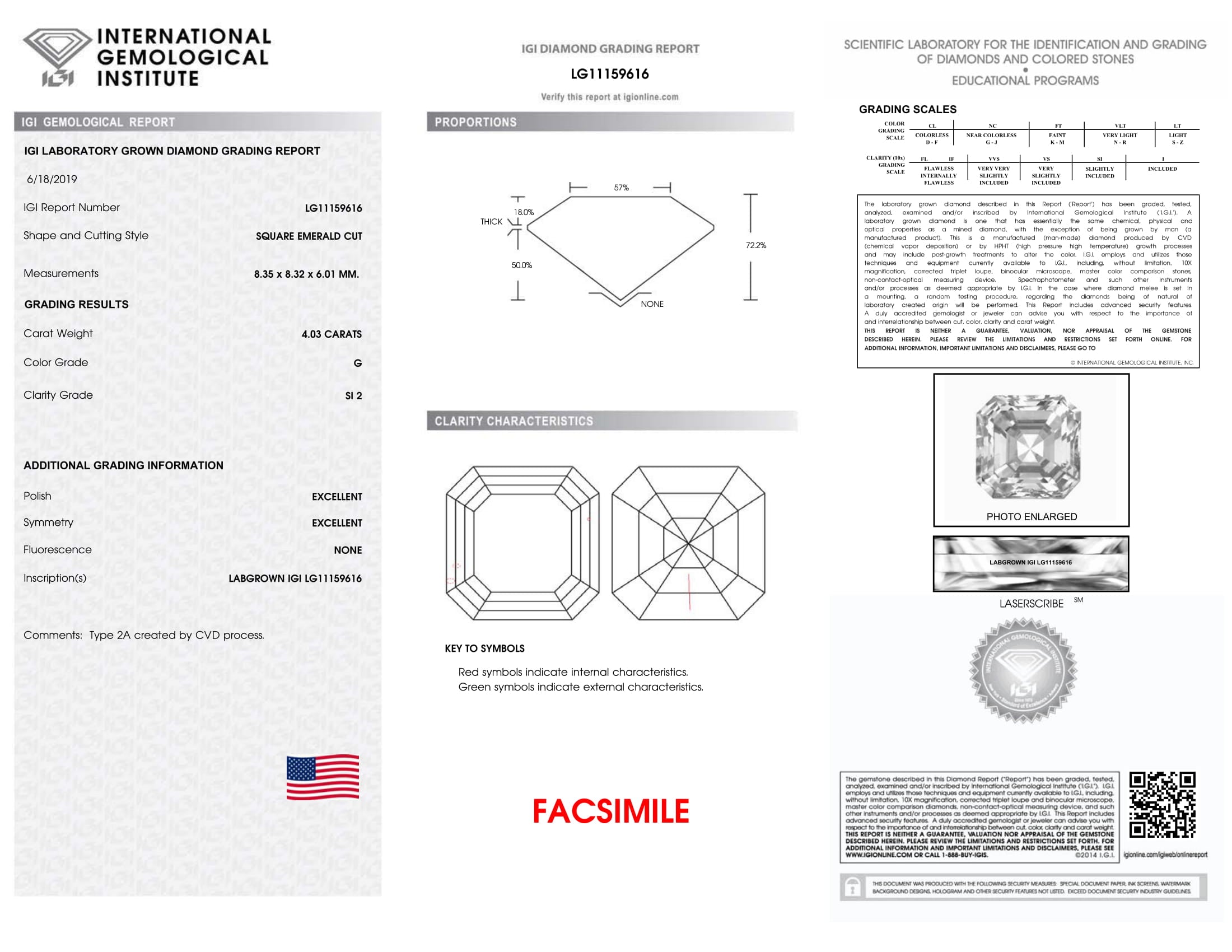 4.03 Ct. Asscher Wholesale IGI Certified Lab Grown Loose Diamond. (SI2 / G)