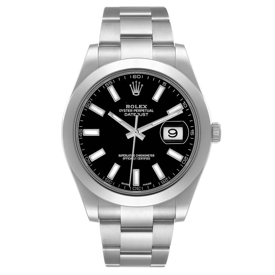 Men's Rolex 41mm DateJust II Stainless Steel Wristwatch w/ Black Dial & Smooth Bezel. (Pre-Owned 116300)