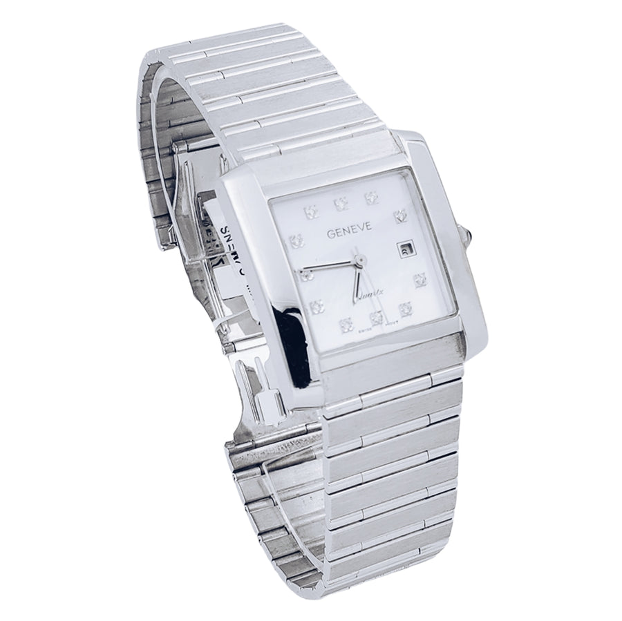 Unisex Geneve 14K White Gold Wristwatch with Mother of Pearl Diamond Dial. (Pre-Owned)