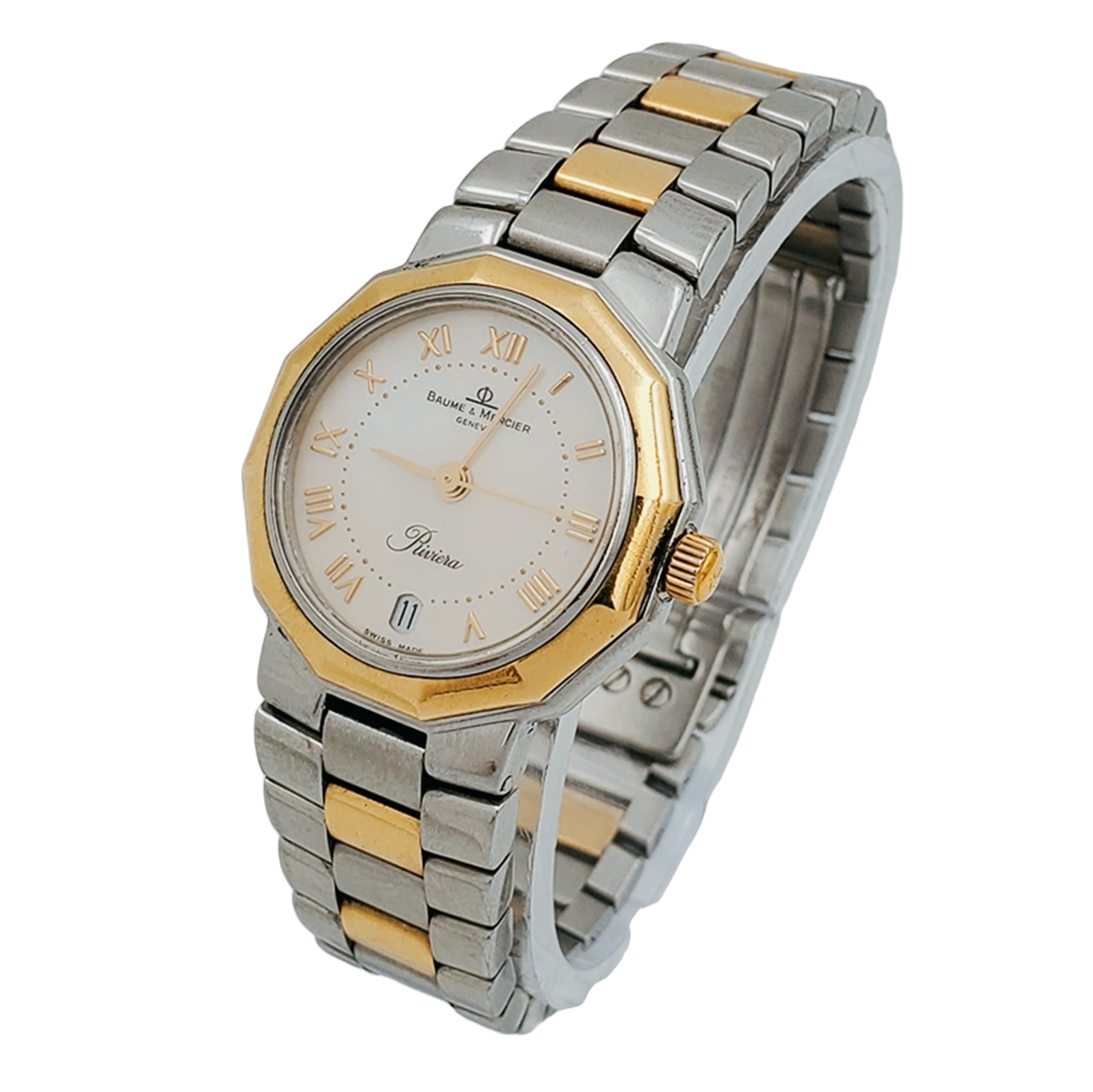 Ladies Baume & Mercier Riviera Two Tone Gold Plated / Stainless Steel Wristwatch with Mother of Pearl Dial. (Pre-Owned)