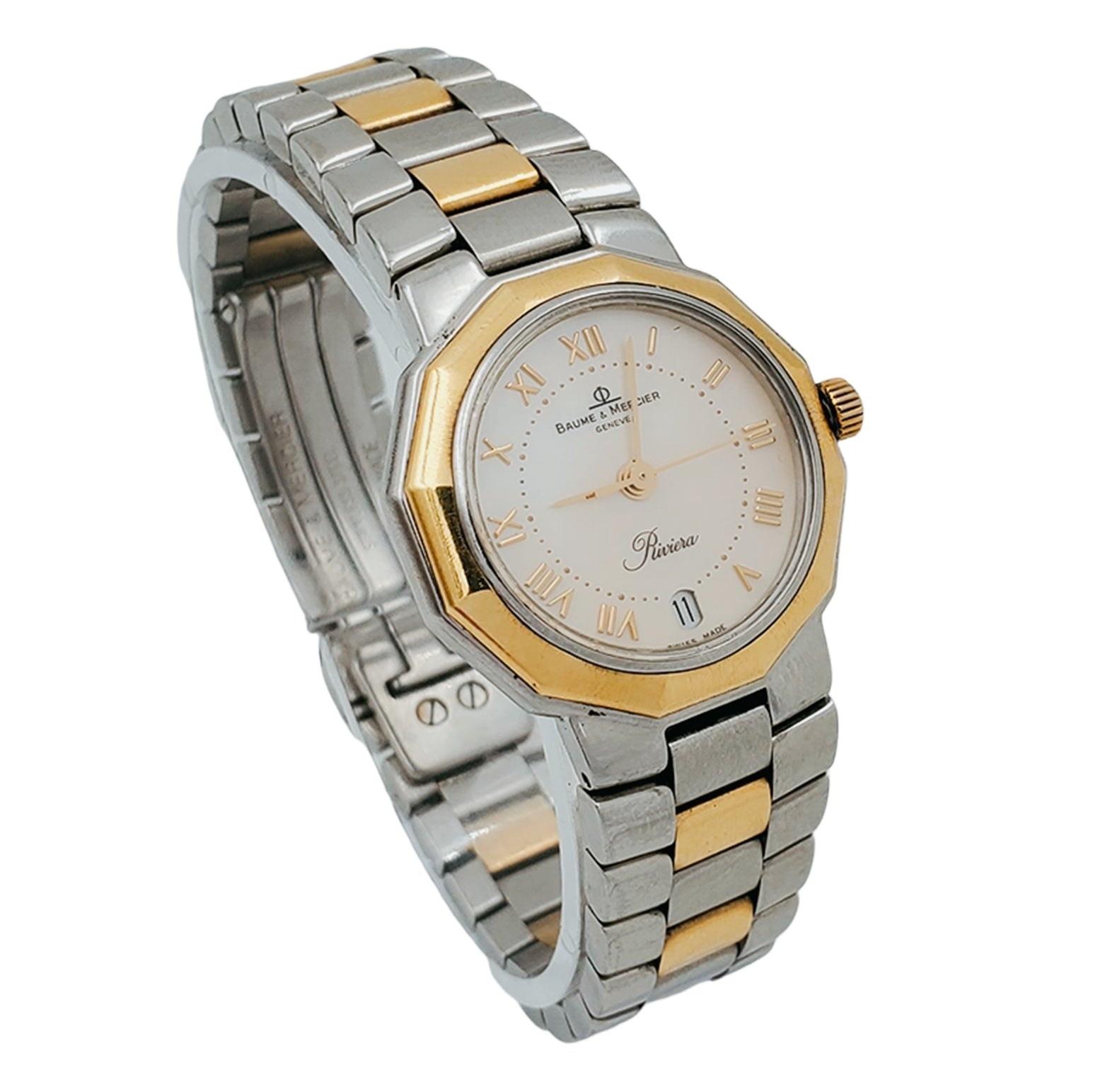 Ladies Baume & Mercier Riviera Two Tone Gold Plated / Stainless Steel Wristwatch with Mother of Pearl Dial. (Pre-Owned)