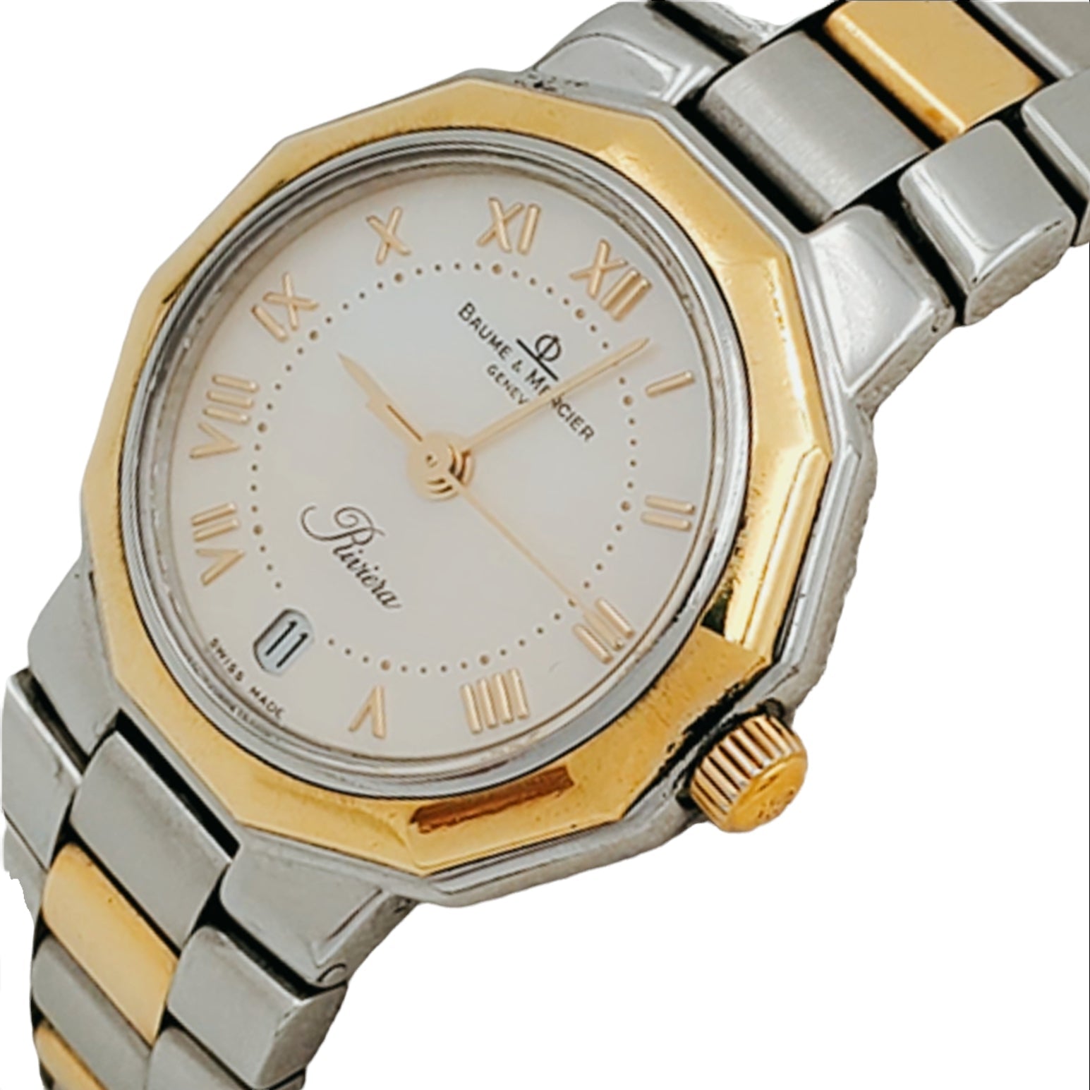 Ladies Baume & Mercier Riviera Two Tone Gold Plated / Stainless Steel Wristwatch with Mother of Pearl Dial. (Pre-Owned)