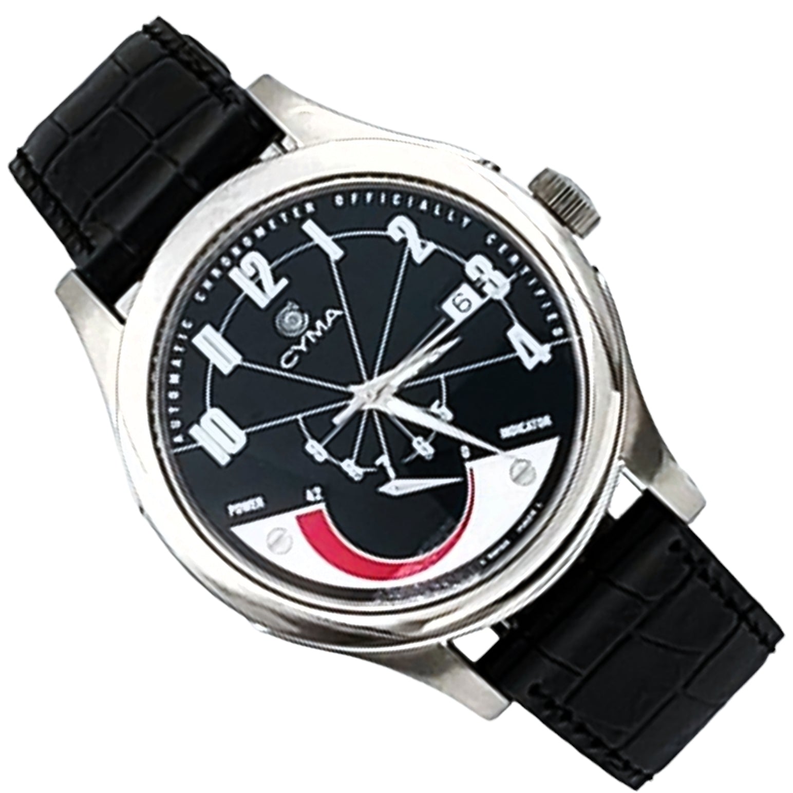 Men's CYMA Chronometer 40mm Imperium XL Stainless Steel Wristwatch with Black Leather & Black Dial. (Pre-Owned)