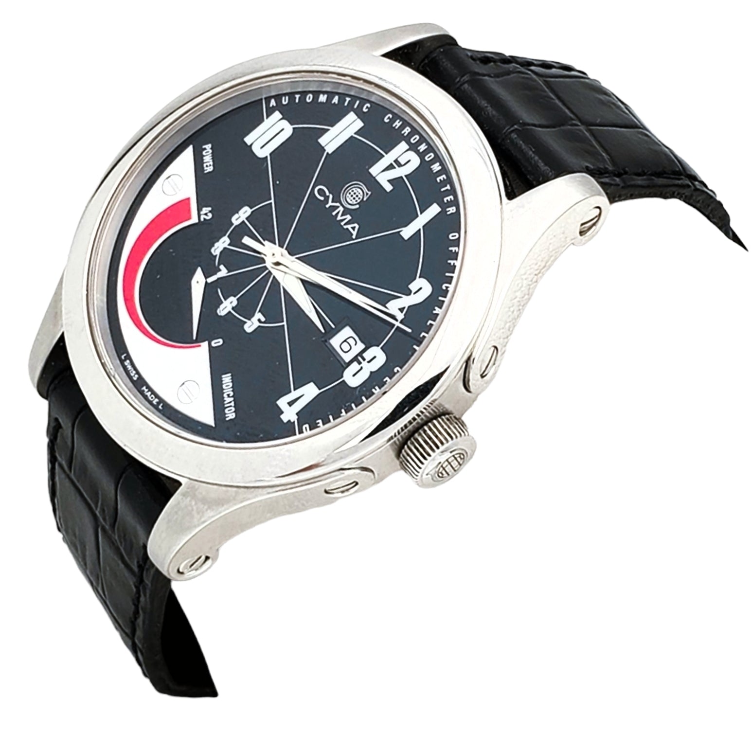 Men's CYMA Chronometer 40mm Imperium XL Stainless Steel Wristwatch with Black Leather & Black Dial. (Pre-Owned)