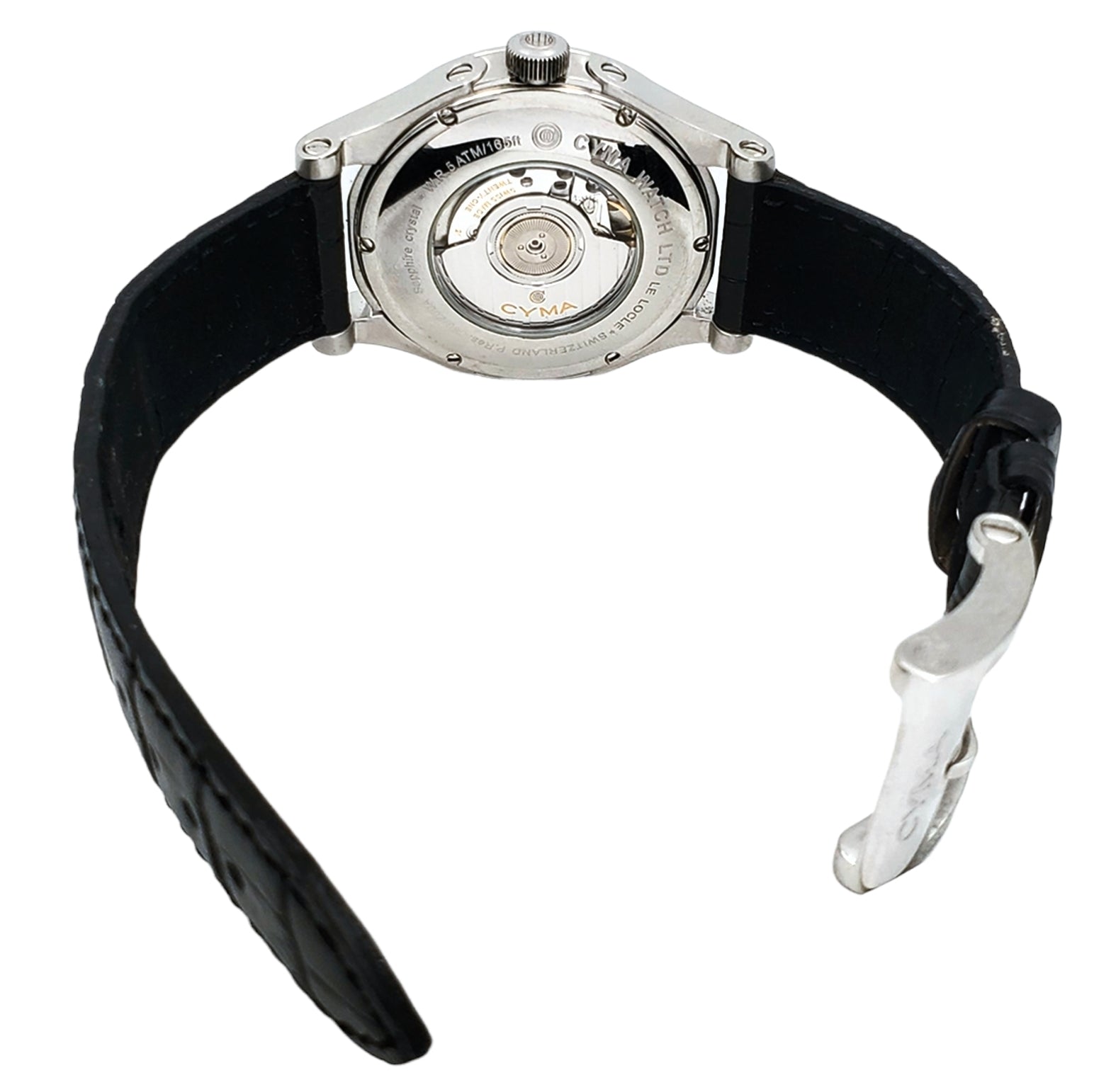 Men's CYMA Chronometer 40mm Imperium XL Stainless Steel Wristwatch with Black Leather & Black Dial. (Pre-Owned)